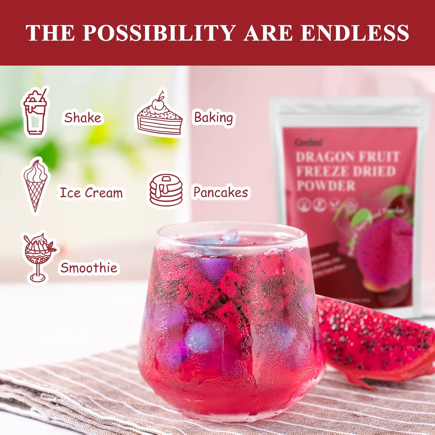 GRELIM Polvo de fruta del dragón 4.23 onzas, polvo de pitaya liofilizado, polvo de pitaya de fruta del dragón para batido 4.23 oz