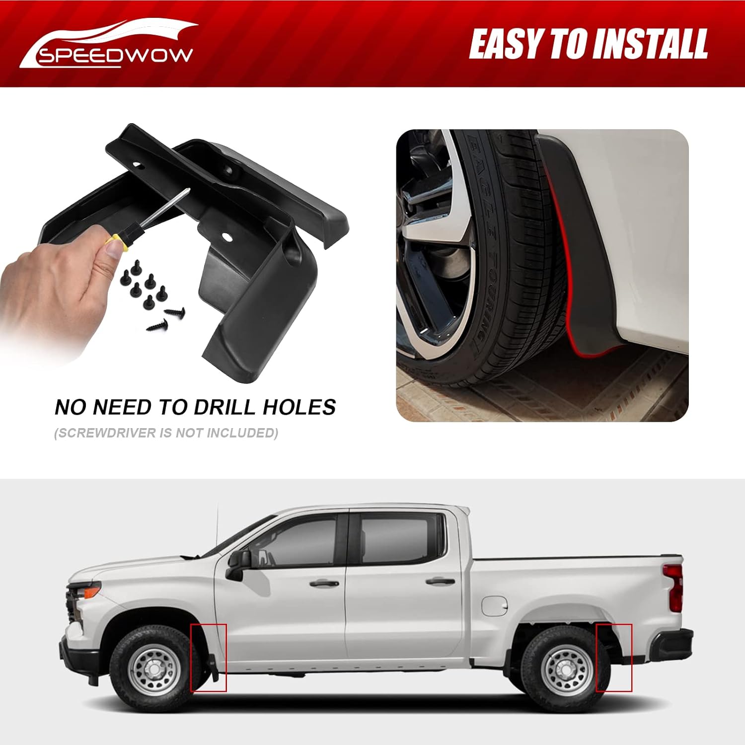 SPEEDWOW Protectores contra salpicaduras para Silverado 1500 2019-2022, 4 piezas delanteras y traseras