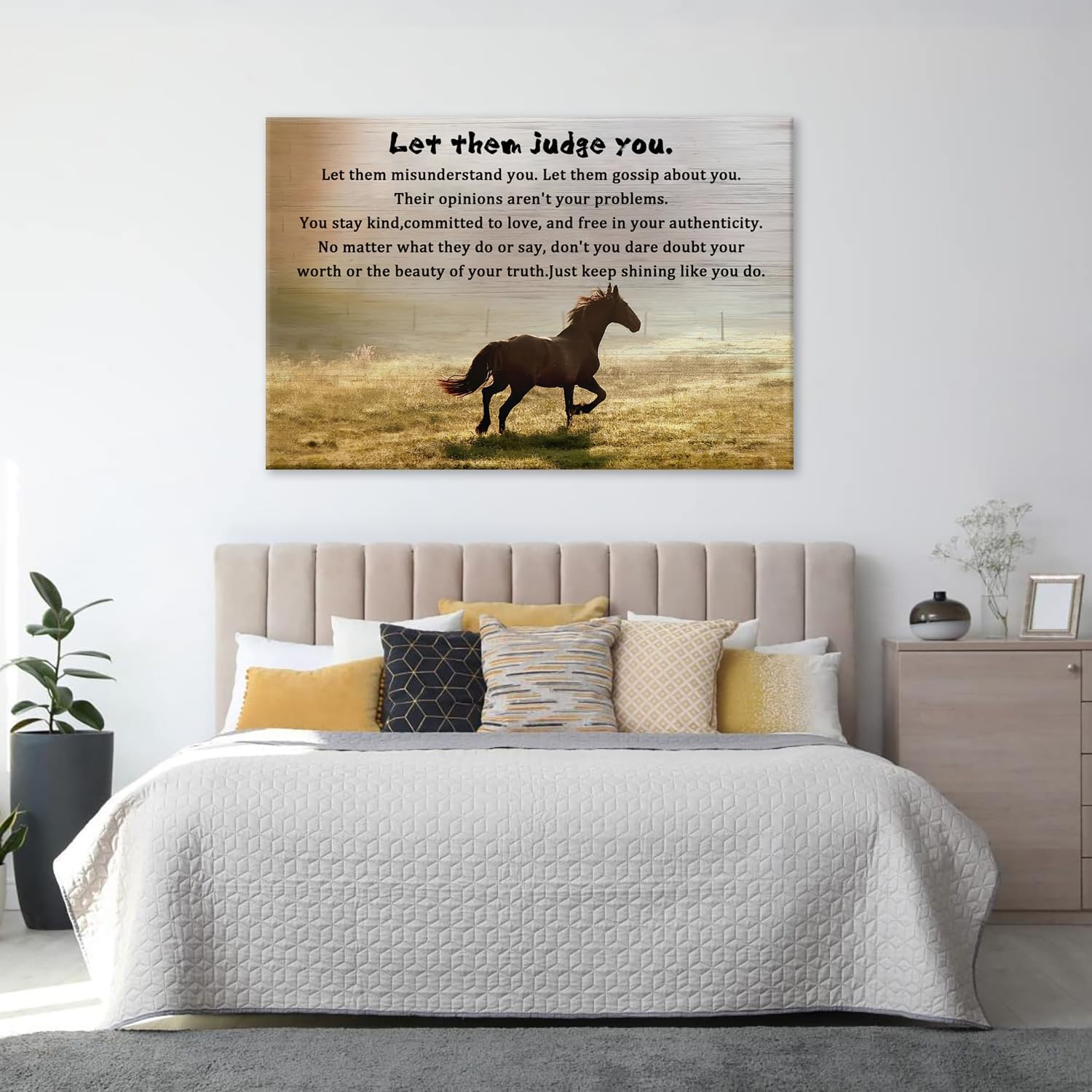 Lienzo impreso para decoración de pared para el hogar y la oficina, Let Them Judge You Quote Horse Canvas Art Print Painting Picture Christian