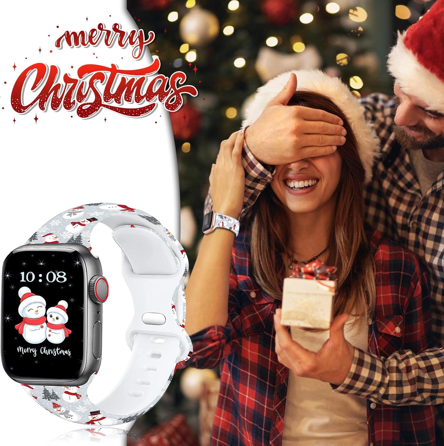 Paquete de 4 correas de Navidad y Halloween para Apple Watch de 1.496 in 1.575 in 1.614 in 1.654 in 1.732 in 1.772 in 1.929 in, correa de silicona
