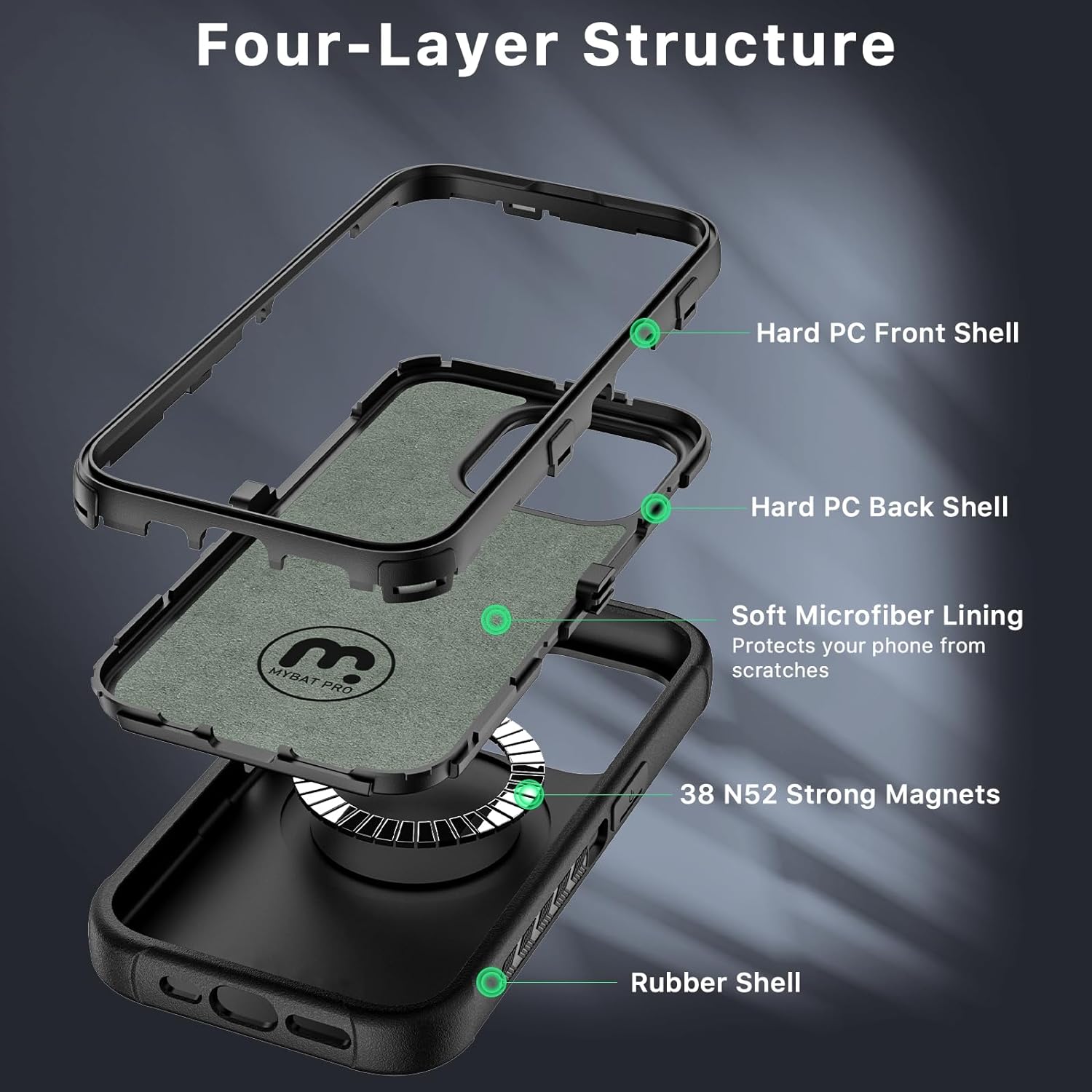 MYBAT PRO Maverick Series – Funda para iPhone 15 Pro Max con funda de clip para cinturón, compatible con MagSafe, con protector de pantalla,