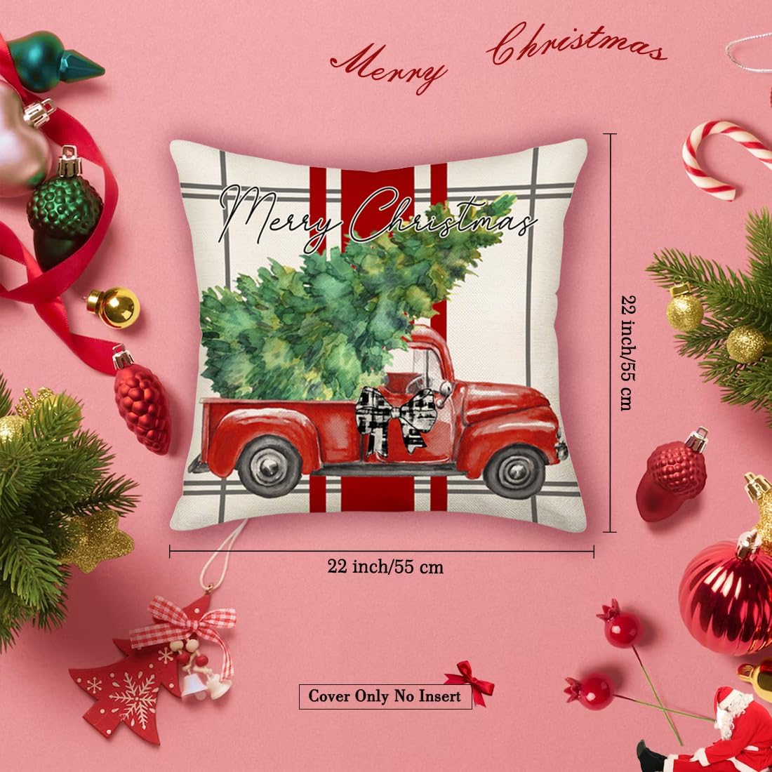 Juego de 4 fundas de almohada con diseño de árbol de Navidad, muñeco de nieve de 22 x 22 pulgadas, color rojo y blanco, decoración de Navidad,