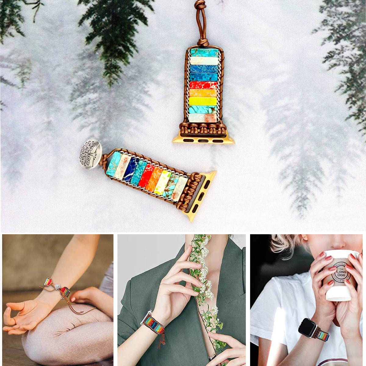 EKOBLA Handmade iWatch Bands Compatible with Apple Watch Bands 424445mm, Healing Stones Beaded Bracelet Watch Strap for iwatch Series 7654321SE,