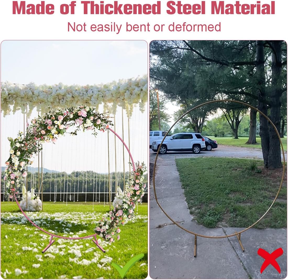 Soporte redondo de arco de boda de 7 pies con base de metal para decoración de globos de flores, marco de fondo circular para ceremonia, fiesta de