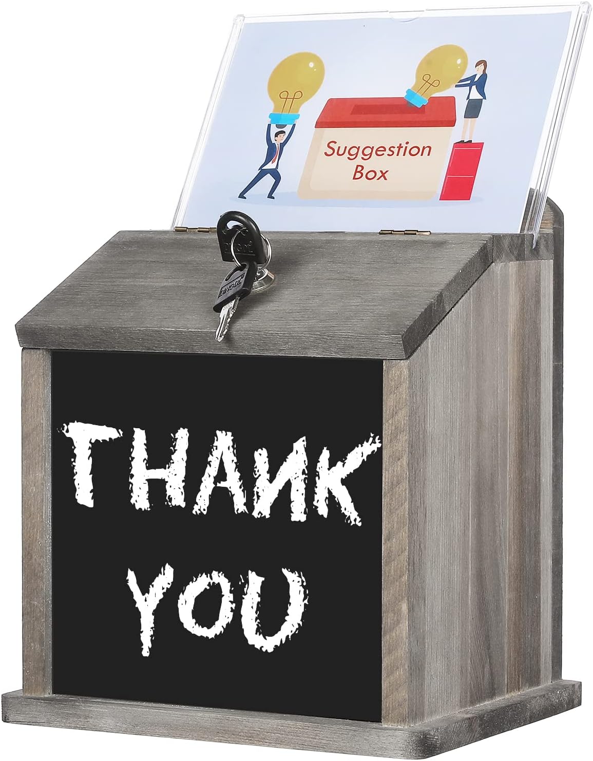 MyGift Weathered Gray – Caja de sugerencias de candado de madera maciza, punta de restaurante, colección de cajas de donación de recaudación de