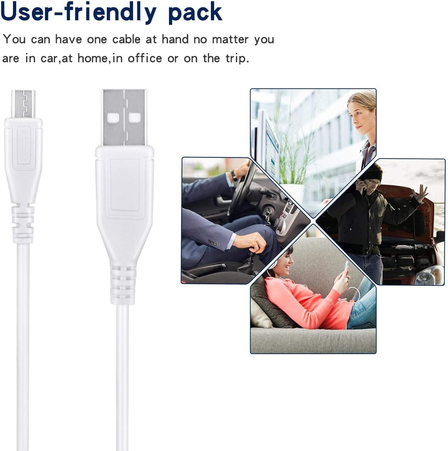 Cable de cargador adaptador micro USB blanco de 5 pies para Edifier MP100 MP200 Altavoz portátil Power
