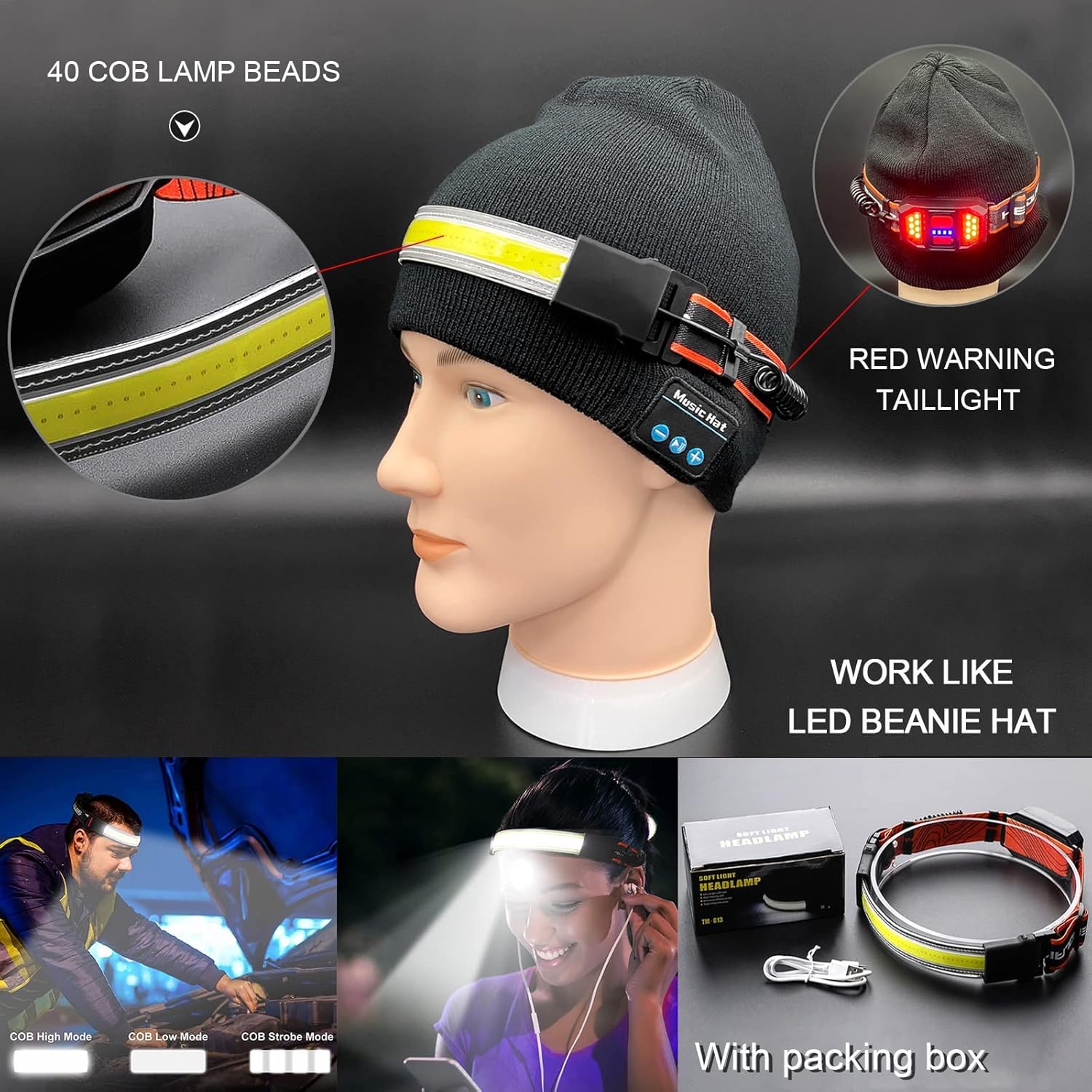 3 lámparas LED recargables para la cabeza, luz de casco duro de iluminación de 230, linterna ligera, 3 modos con luces rojas para correr, acampar,