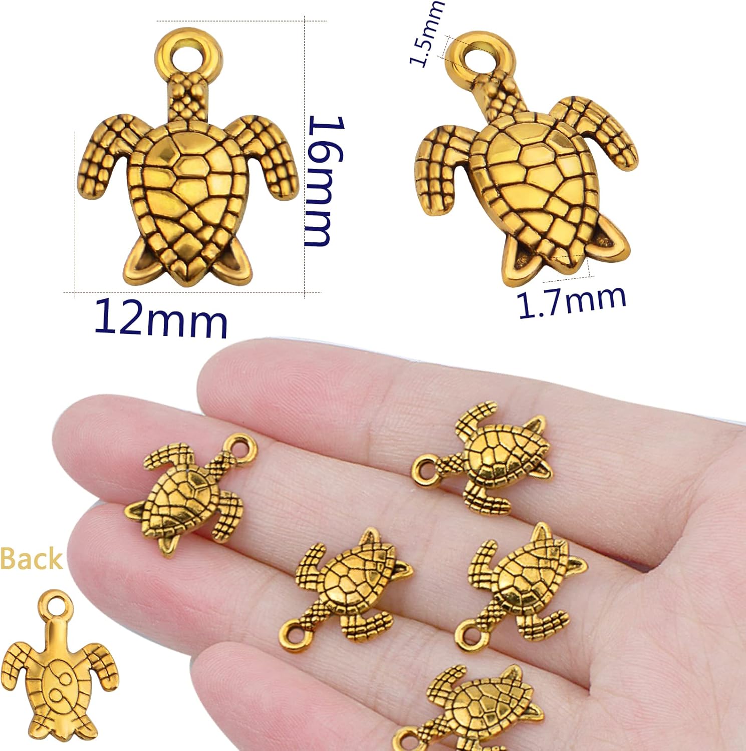 60 dijes chapados en oro de tortuga marina de aleación, animales, tortuga, colgantes, suministros para manualidades, collares, pulseras, joyería,