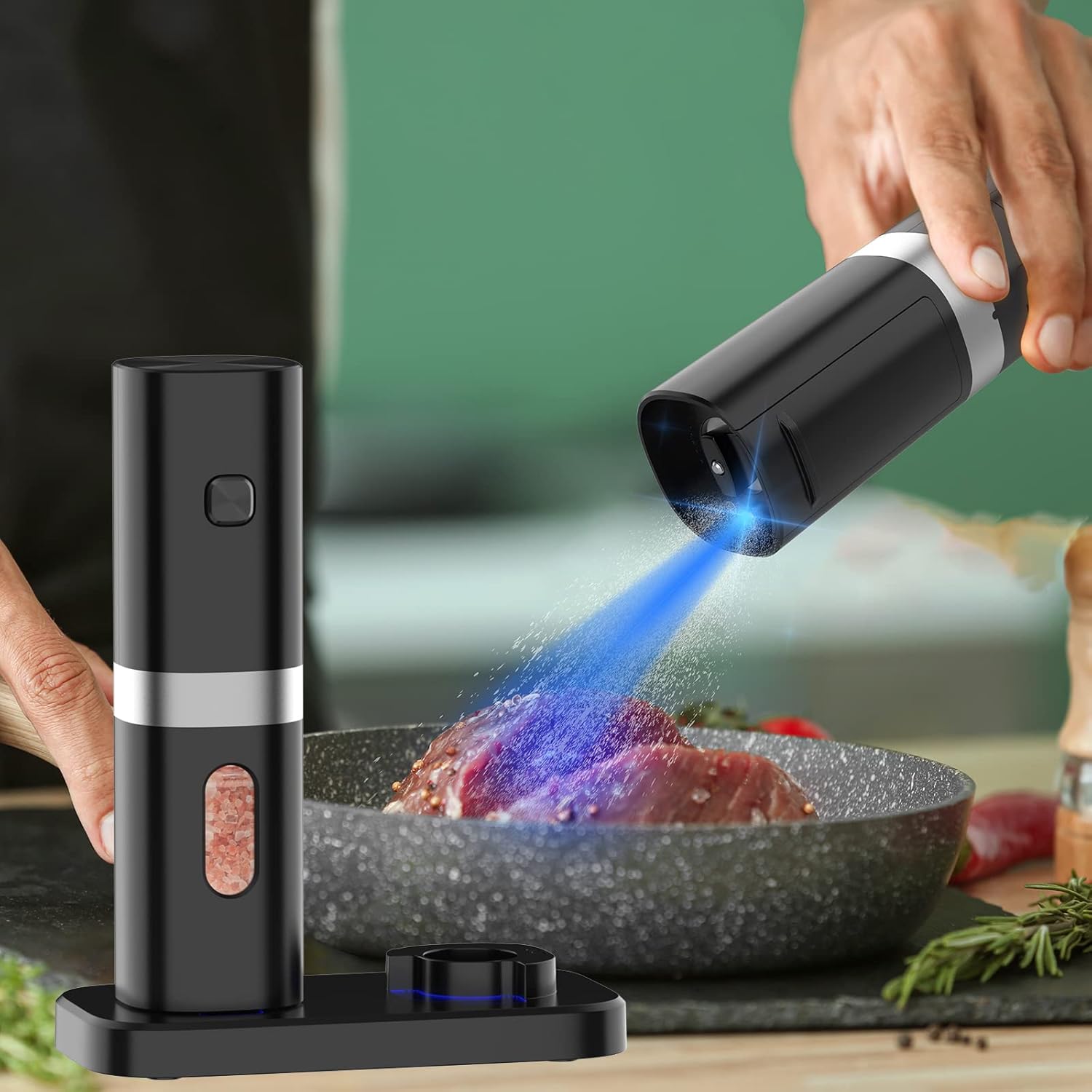 Syaws Molinillo de pimienta, juego de molinillo eléctrico de sal y pimienta, molinillo de pimienta recargable, no necesita batería, molinillo de sal