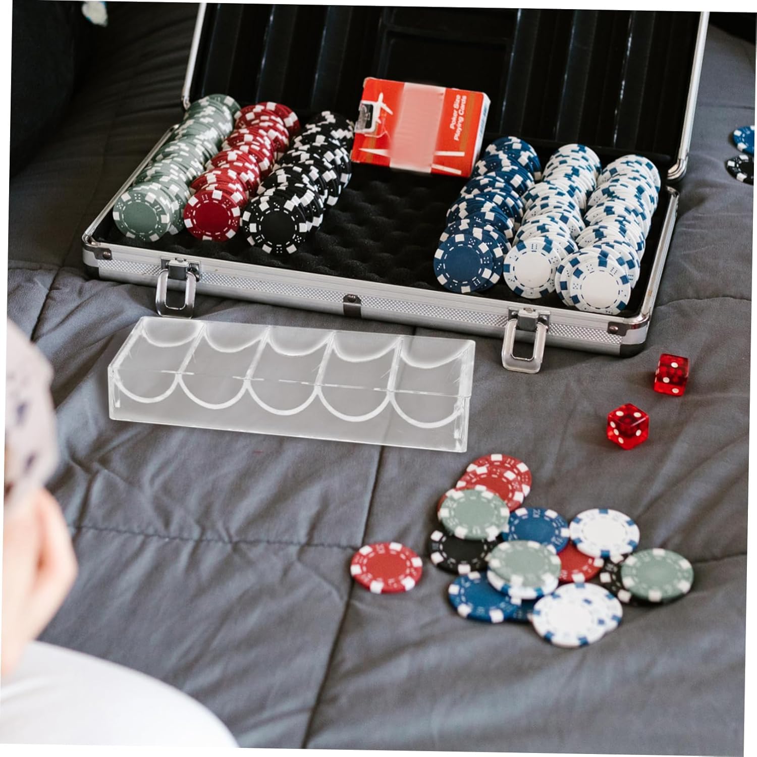 SAFIGLE Chips Portátiles Poker Chip Holder Hogar Poker Chip Bandeja Poker Caja de chip Transparente Caja de chip Diario Chip Caja de chip Rack Caja
