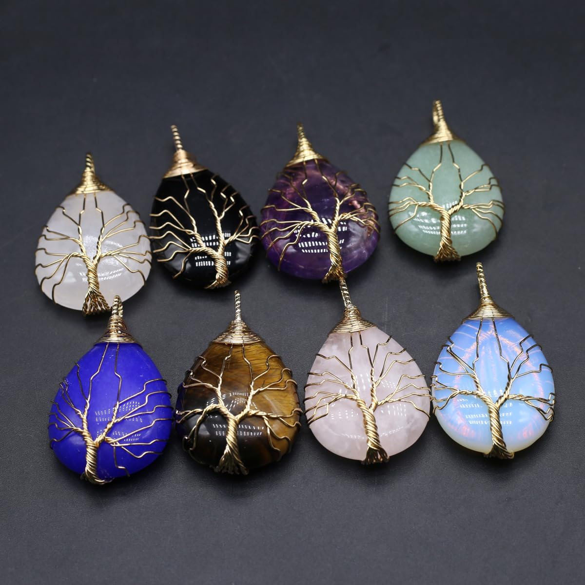 4 colgantes de piedra natural con forma de gota de agua al azar, cristal curativo, ágata de árbol de la vida, dijes para hacer joyas, collares,