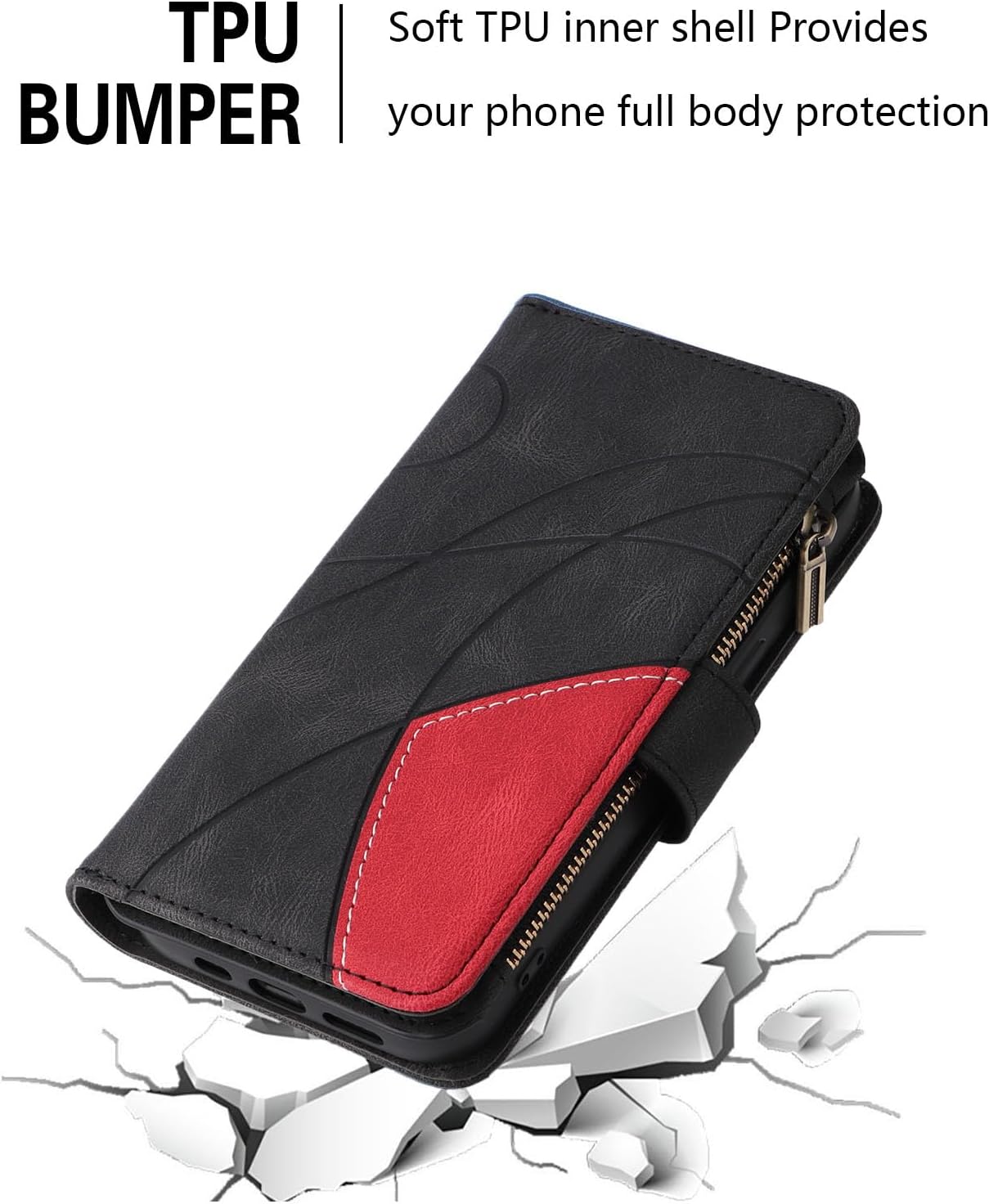 Asuwish Funda de teléfono para iPhone 66s78SE 2020 2022 Funda tipo cartera con protector de pantalla y cremallera abatible para tarjetero, ranura