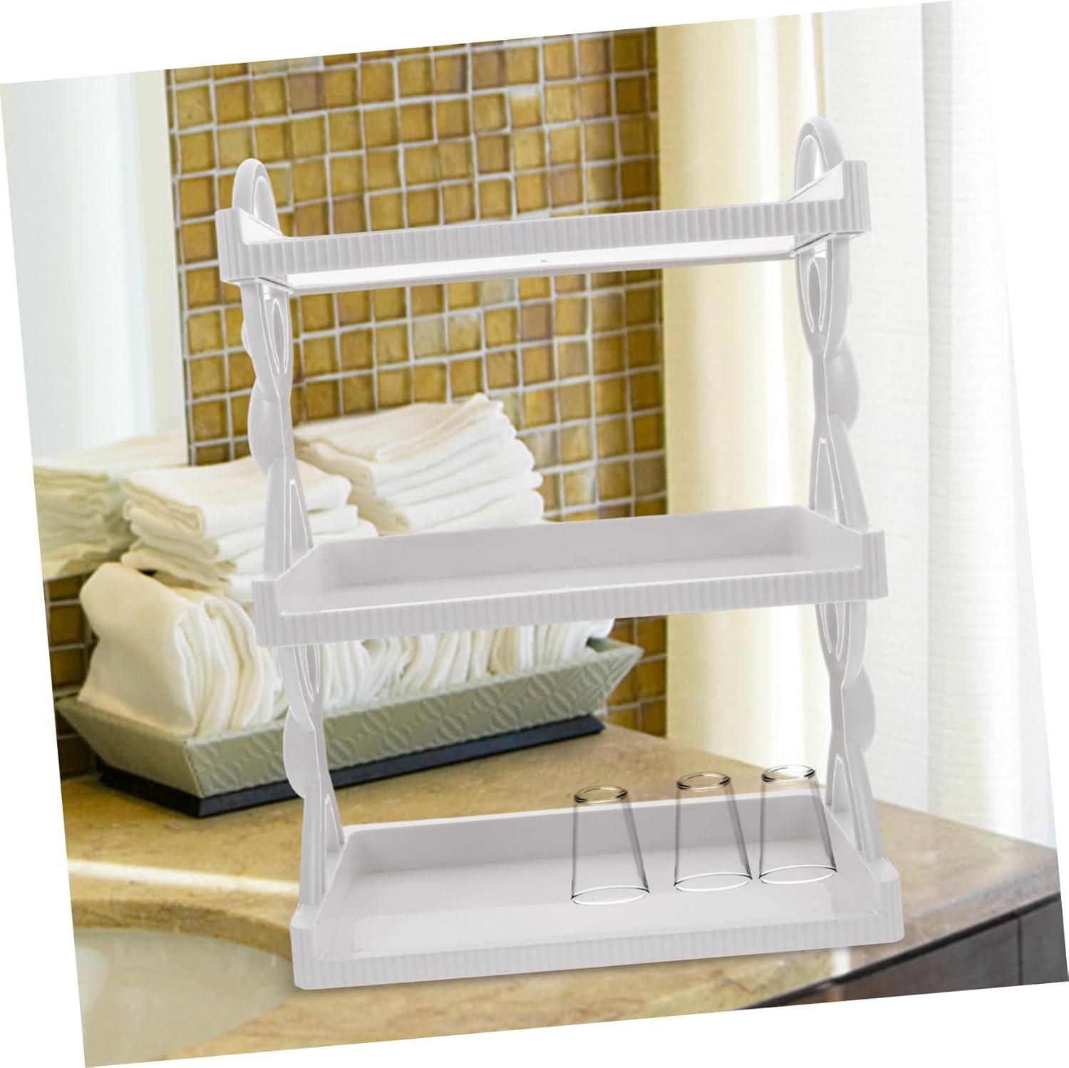 Estante de almacenamiento multiusos contenedores cosméticos estante de mesa de montaje en pared gabinete de baño pp organizador de maquillaje blanco