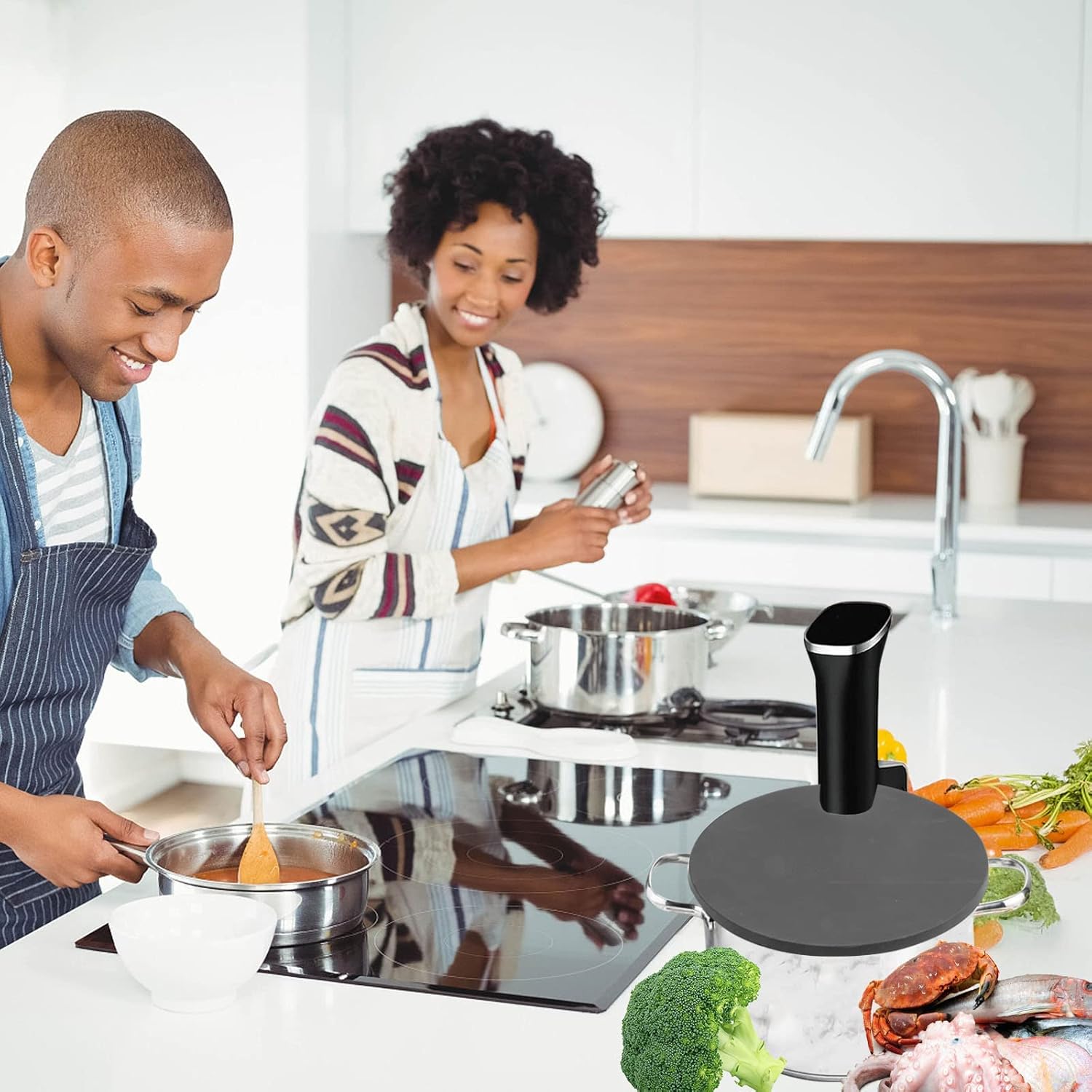 Sous Vacuum and Vide Lid Cooking Sous Vacuum and Vide Cooker Se adapta a ollas de hasta 10.5 pulgadas, evita la evaporación del agua y conserva el