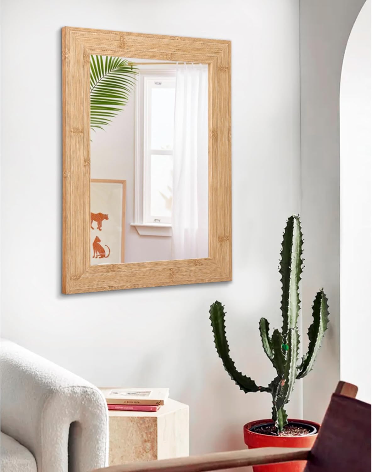 Espejo rectangular con marco de madera rústica para montar en la pared, espejo de pared antiguo para tocador de granja, dormitorio, baño, sala de
