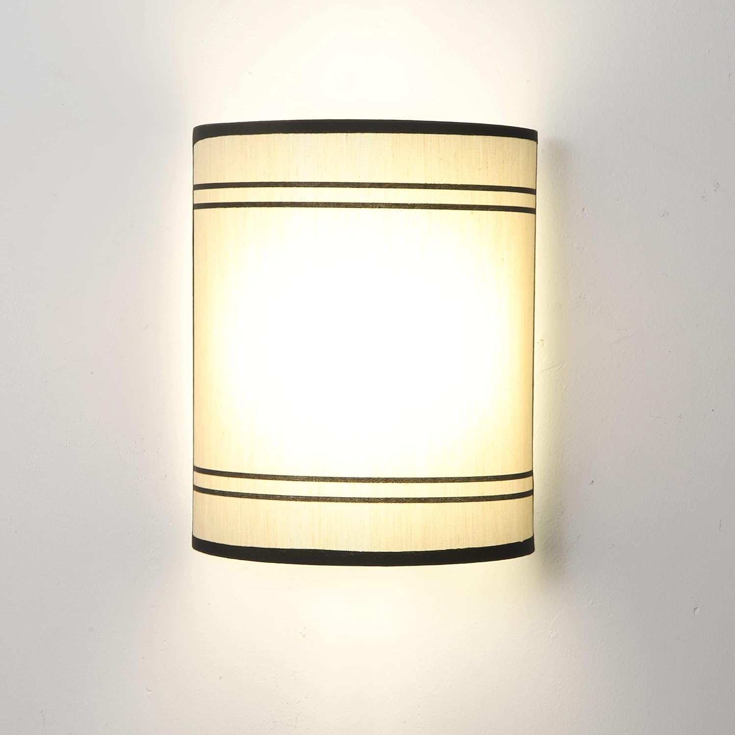 Aplique de pared LED de 12 V, pantalla de tela beige, base de acero inoxidable, 4.69 pulgadas de largo x 4.3 pulgadas de ancho x 8.5 pulgadas de