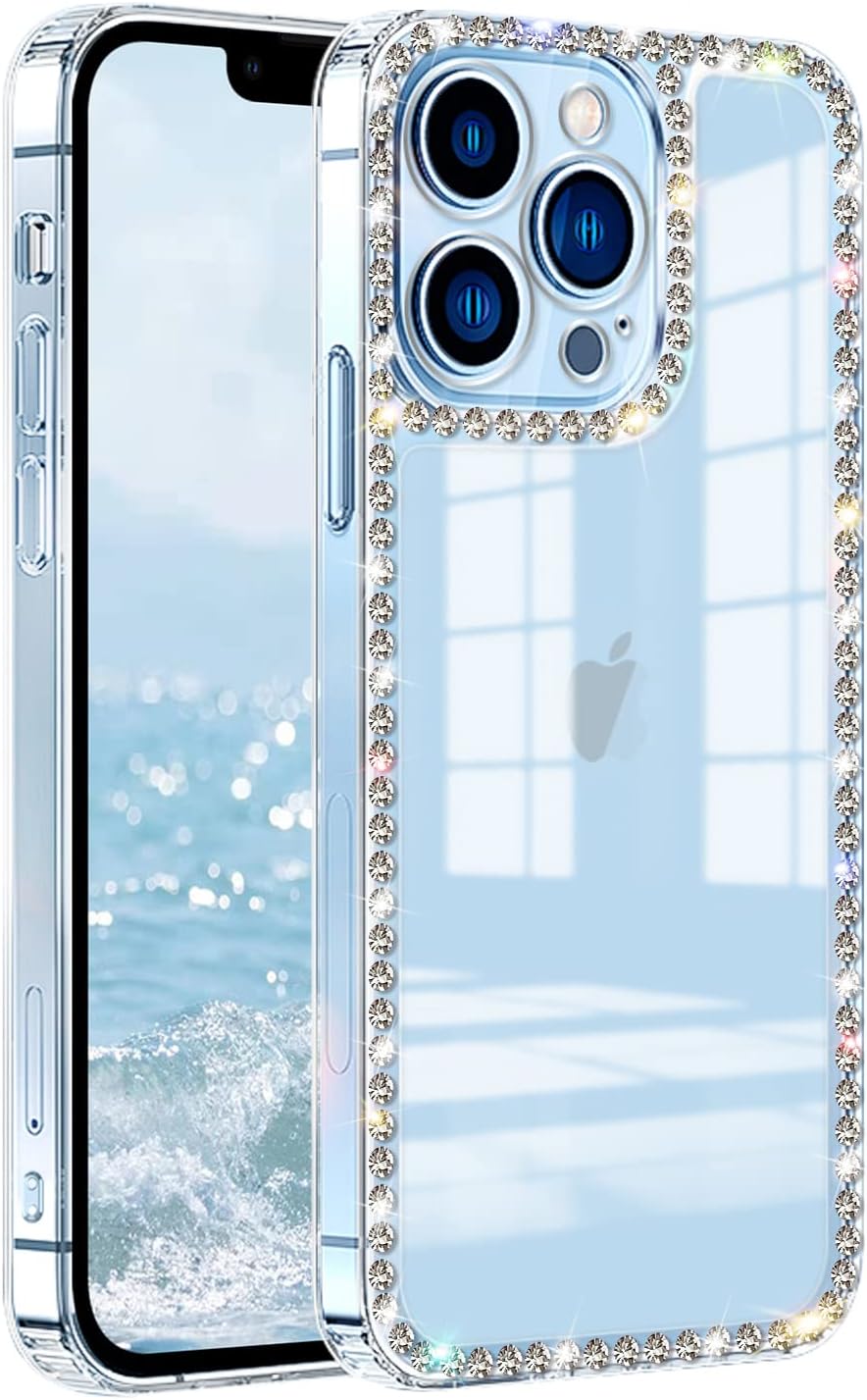 Funda transparente compatible con iPhone XR con diamantes de imitación para niñas y mujeres, diseño de parachoques brillante con purpurina y diseño