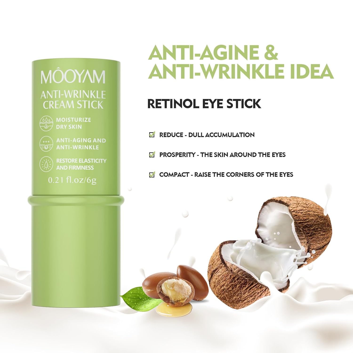 Retinol Eye Stick Crema antienvejecimiento para ojeras e hinchazón, líneas finas que se desvanecen y piel firme, brillo de bálsamo debajo de los