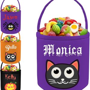 Cesta personalizada de Halloween, bolsa de cubo personalizada con nombre personalizado, cesta de lona de calabaza, regalos para niños y niñas Cesta personalizada de Halloween, bolsa de cubo personalizada con nombre personalizado, cesta de lona de calabaza, regalos para niños y niñas