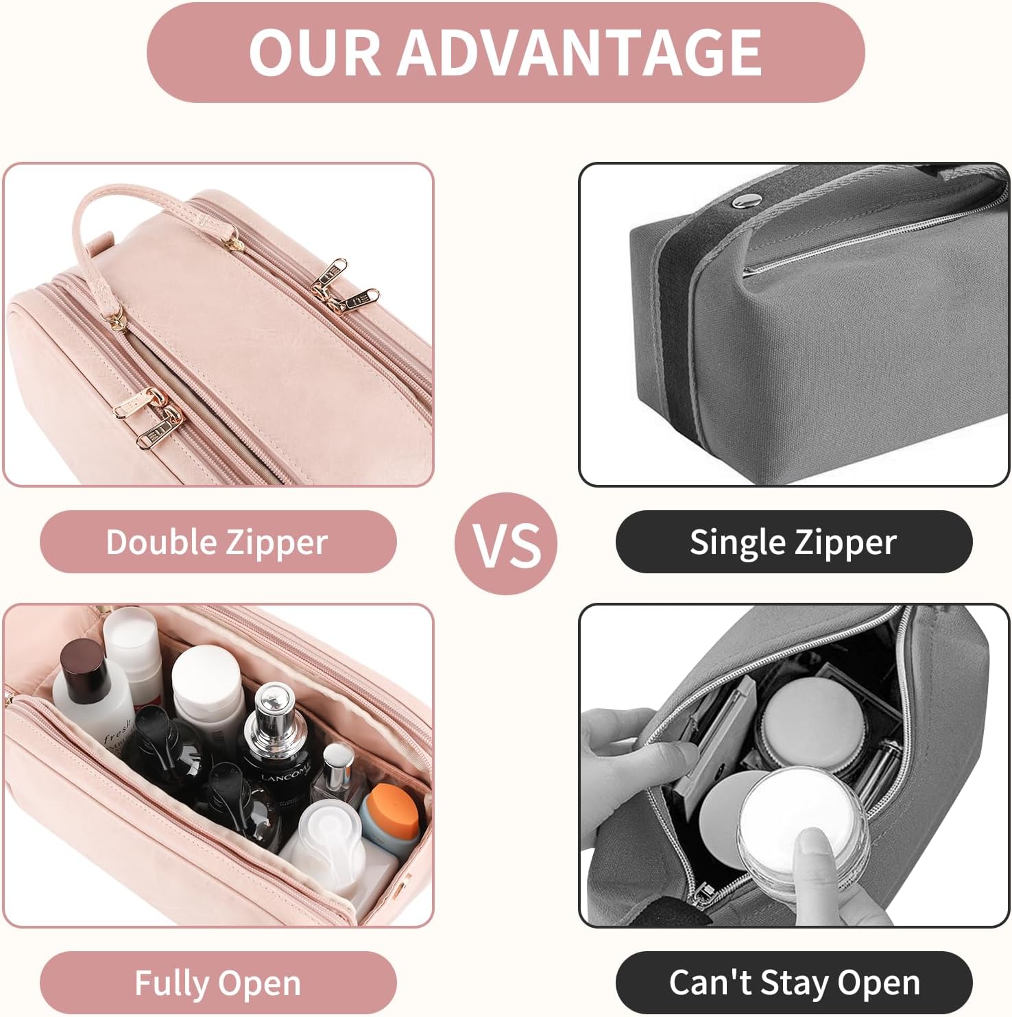 Droombouw Neceser organizador de maquillaje de viaje para mujer, accesorios de aseo cosmético, kit de Dopp de gran capacidad, impermeable, mango