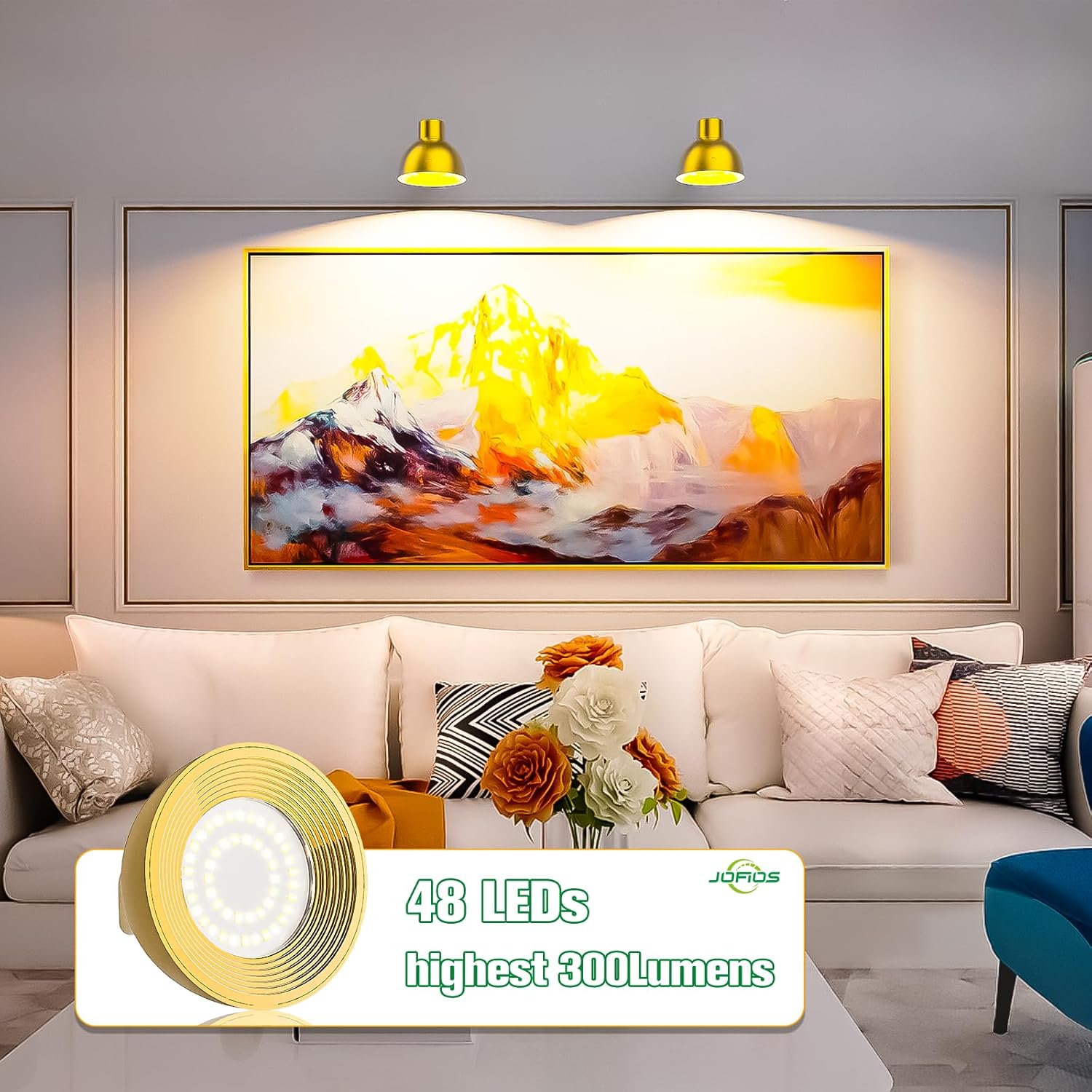 Luz de imagen funciona con pilas, luz dorada con control remoto y brillo ajustable temperatura de color para resaltar pinturas, fotografías u otros