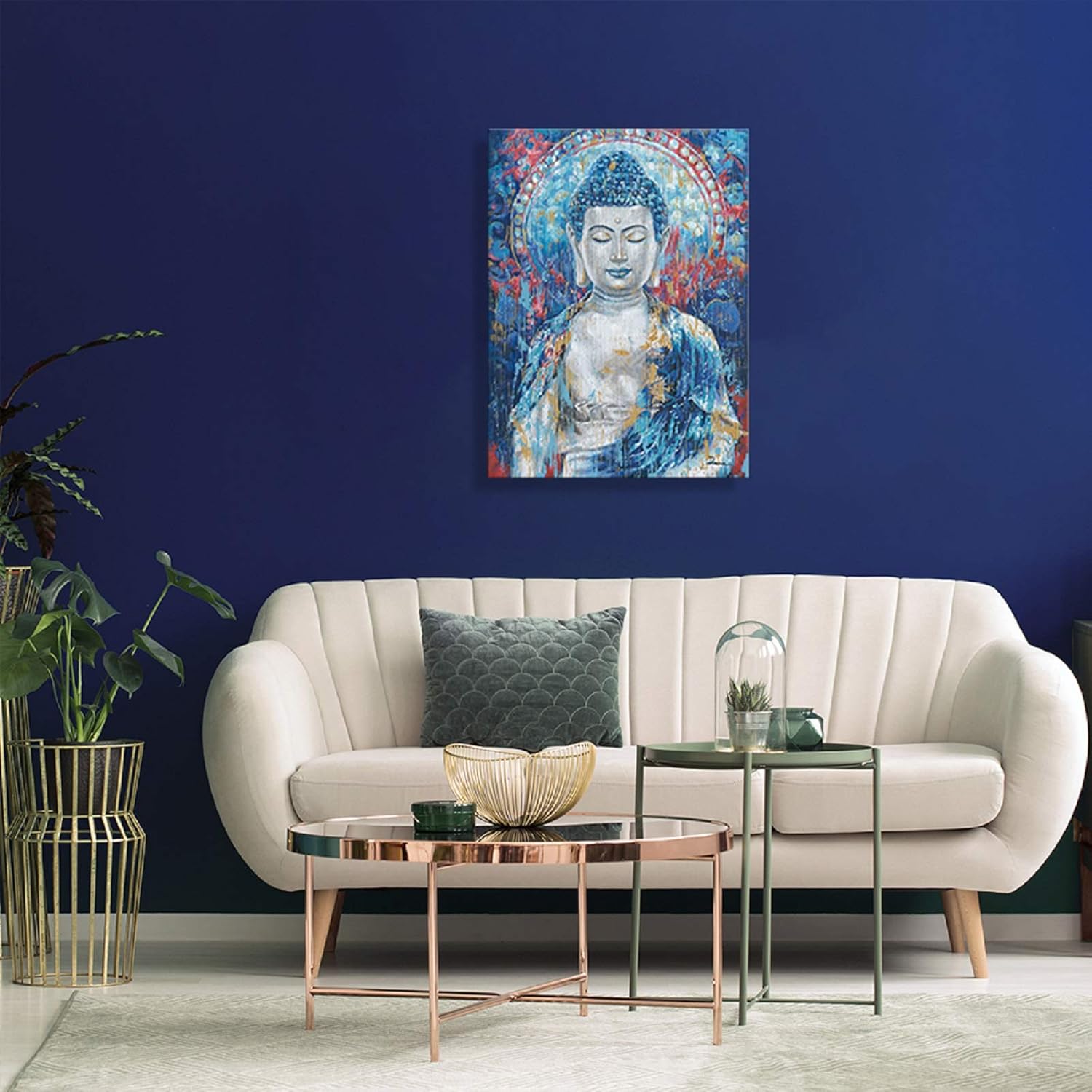 ATELIYISHU Lienzo artístico de Buda para pared de sala de estar, arte de pared de Buda zen, impresiones de Buda verde azulado sobre lienzo giclée,