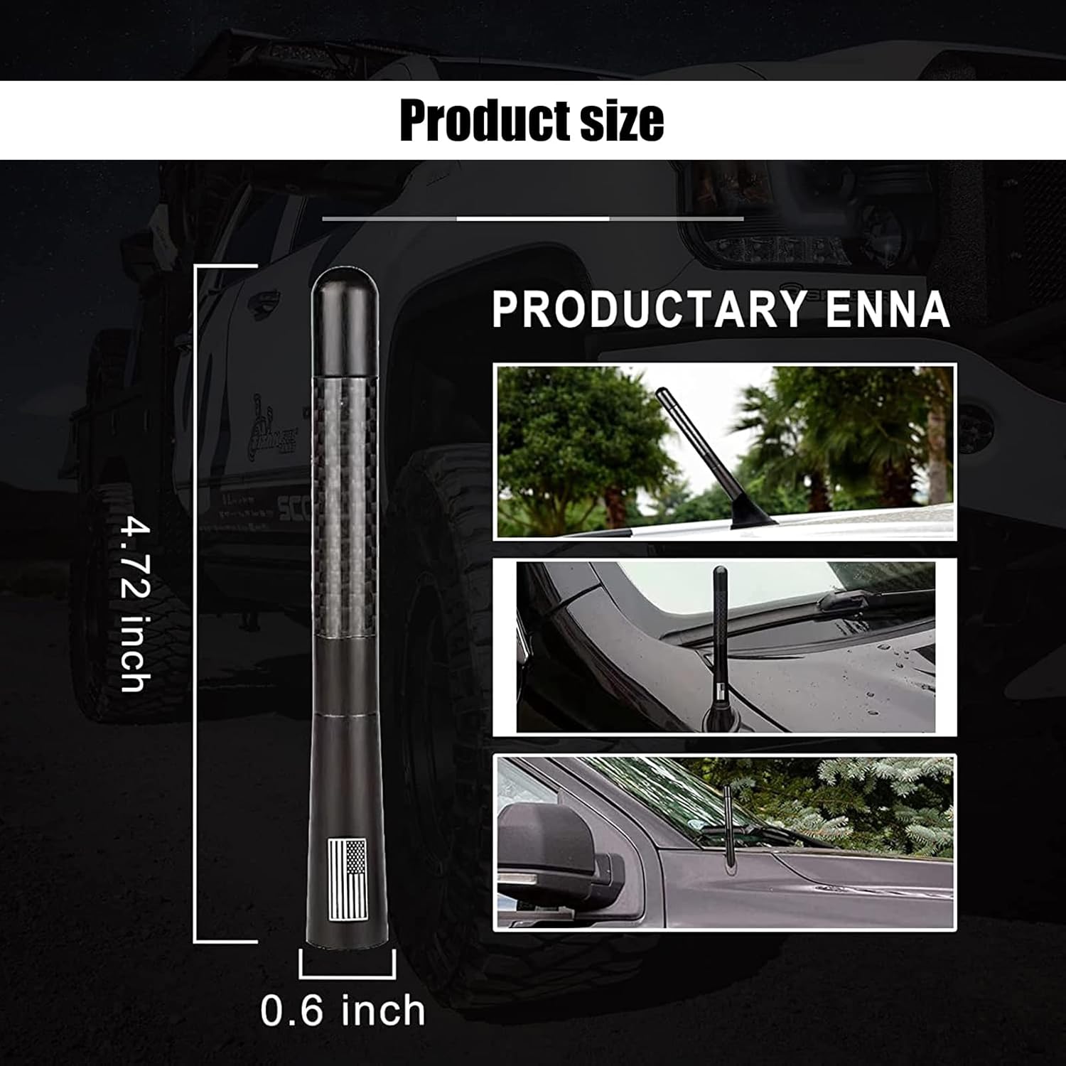 Pack-1 Antena de fibra de carbono para automóvil, bandera estadounidense, antena de radio de automóvil de superficie pulida de 4.72 pulgadas con