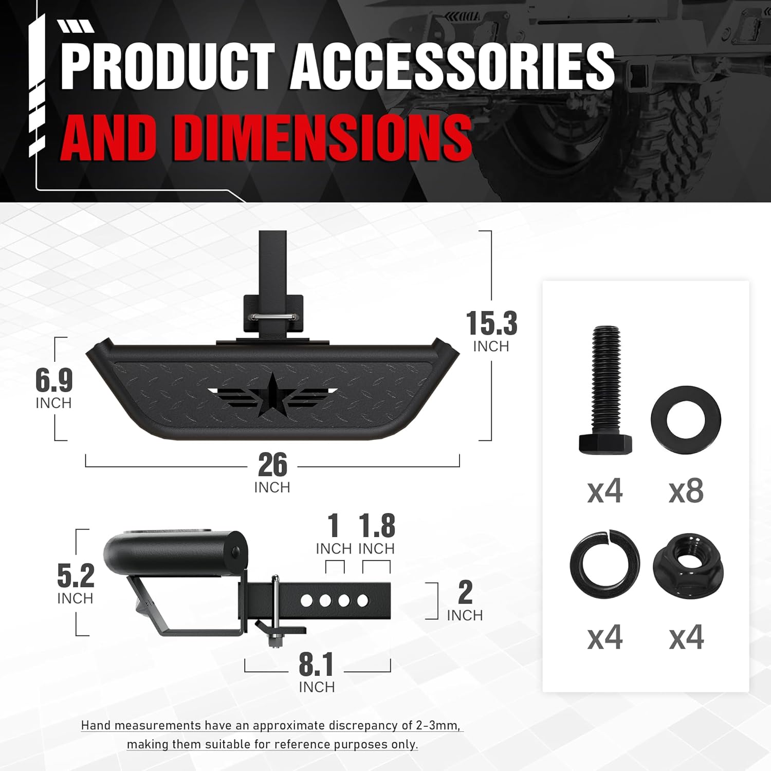 Remolque universal con luz LED para receptor de 2 pulgadas, compatible con camionetas, cuatrimotos, SUV, camionetas, con pernos en U estabilizan y