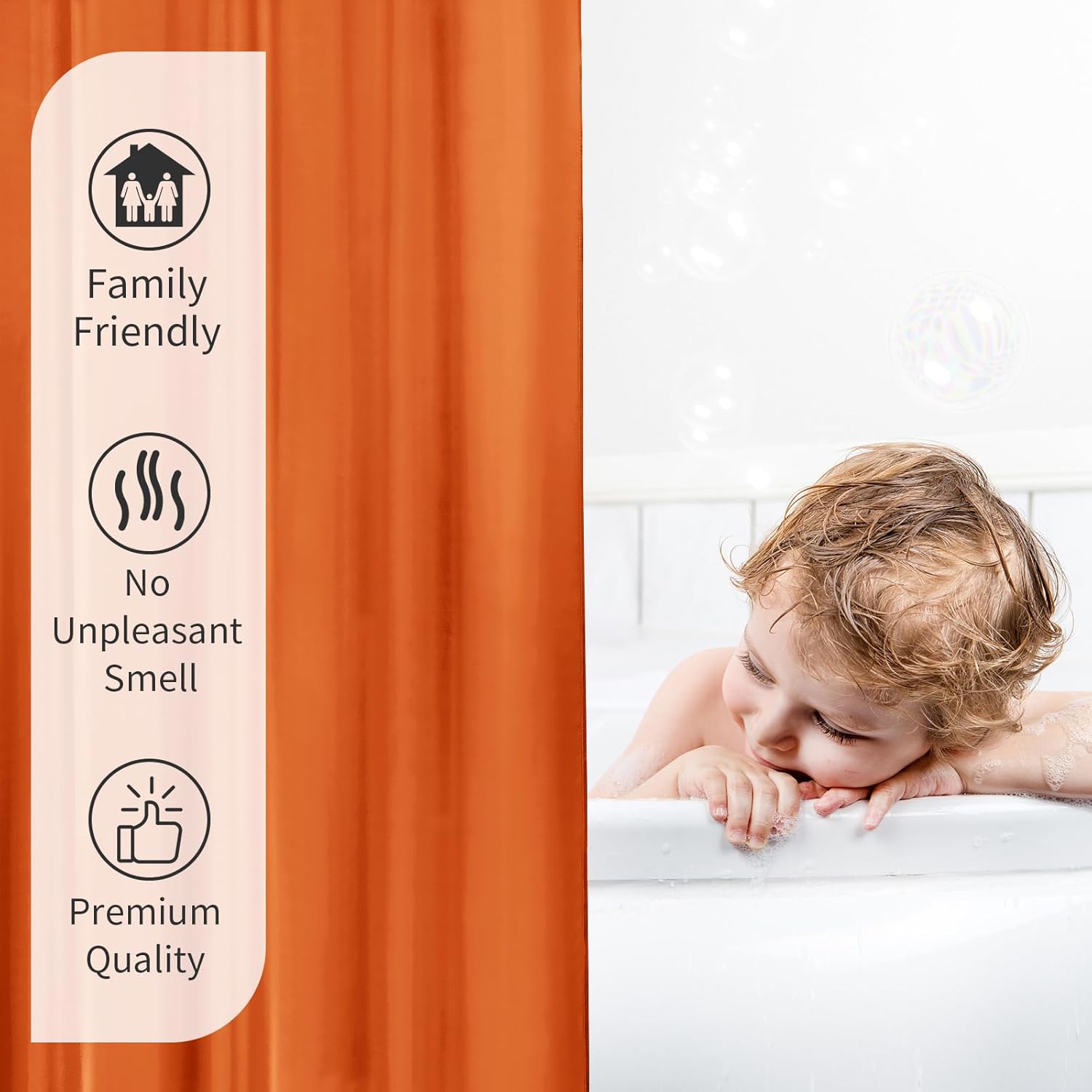 Gibelle Cortina de ducha de tela naranja, 72 x 72 pulgadas, forro de cortina de ducha impermeable para baño con ojales de metal y 12 ganchos de