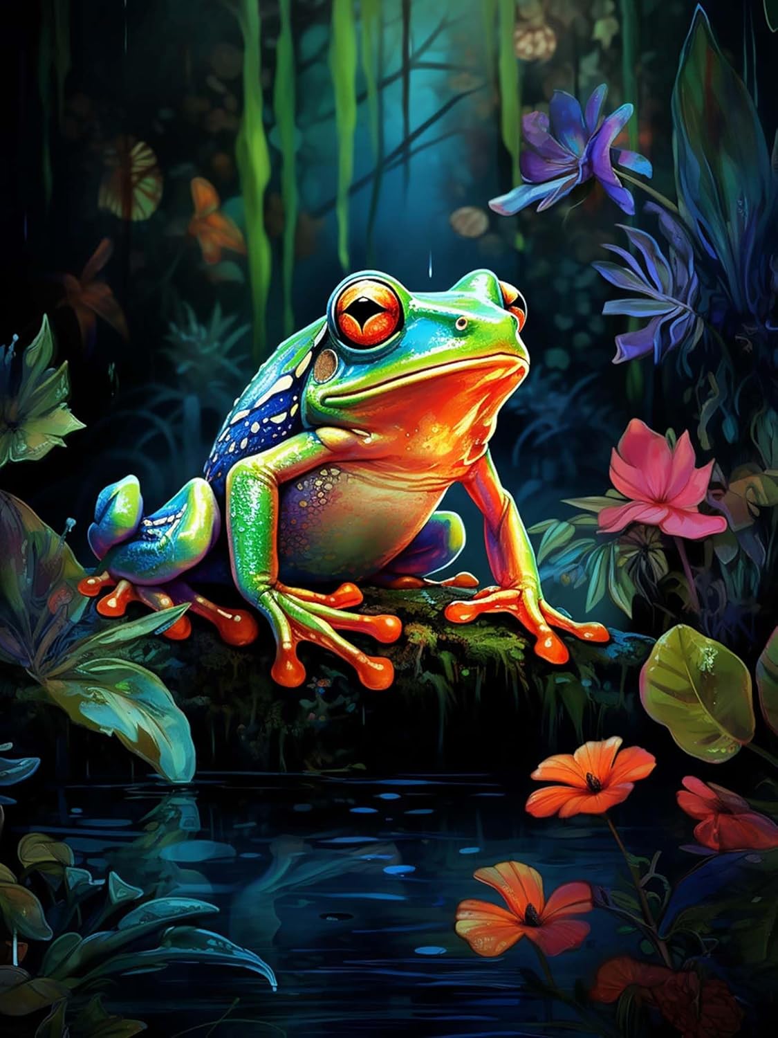 Yomiie Kits de pintura de diamantes 5D de ranas, pintura con diamantes, arte de animales del bosque, kit de taladro redondo completo, imagen
