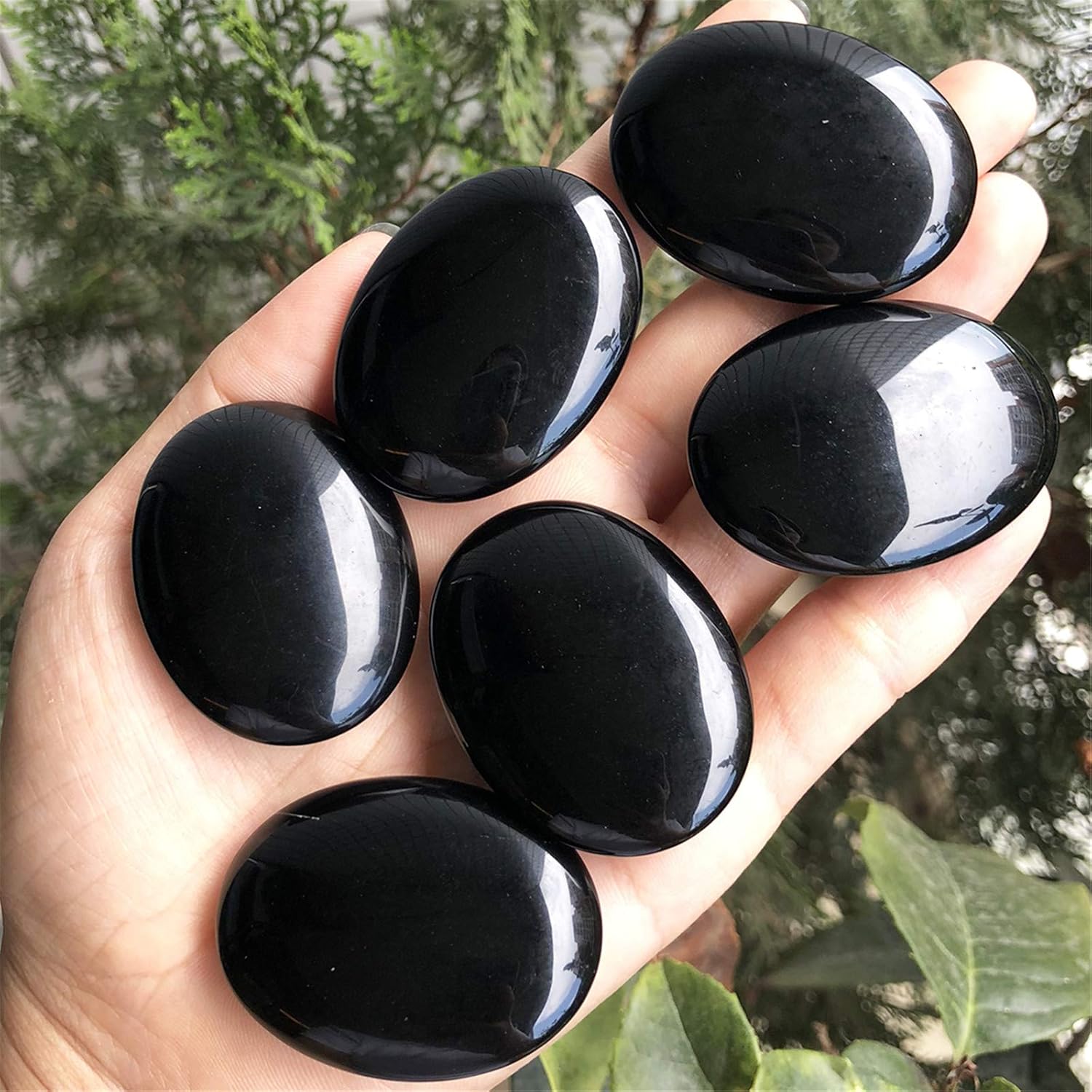 Fekuar 2 piedras de palma de cristal pulido, terapia de bolsillo de energía curativa, forma suave, obsidiana negra