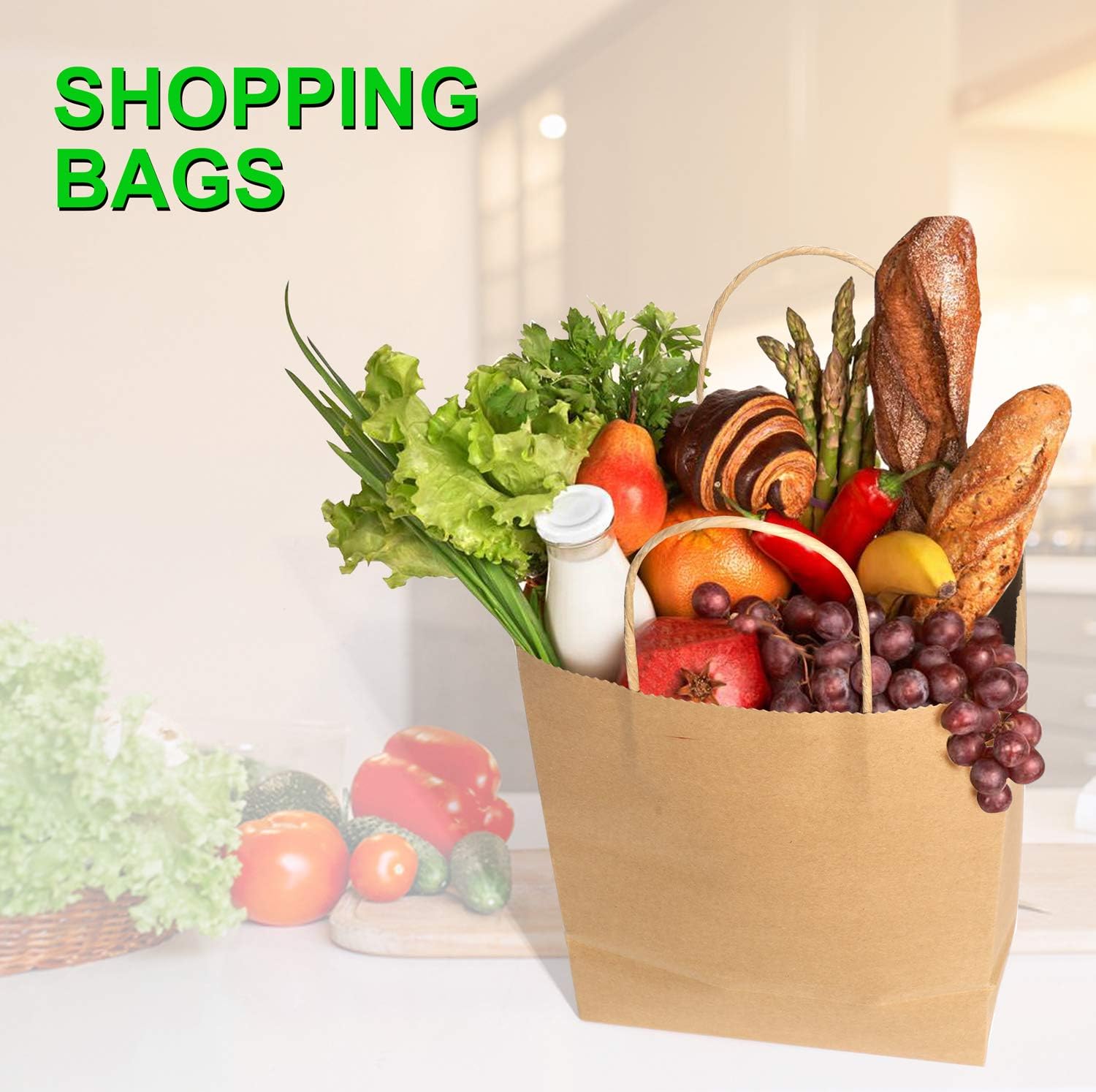 CAYUENG Bolsas de papel kraft de 10 x 5 x 13 pulgadas, 100 bolsas de regalo marrones con asas, bolsas de papel liso para compras, bolsas de papel