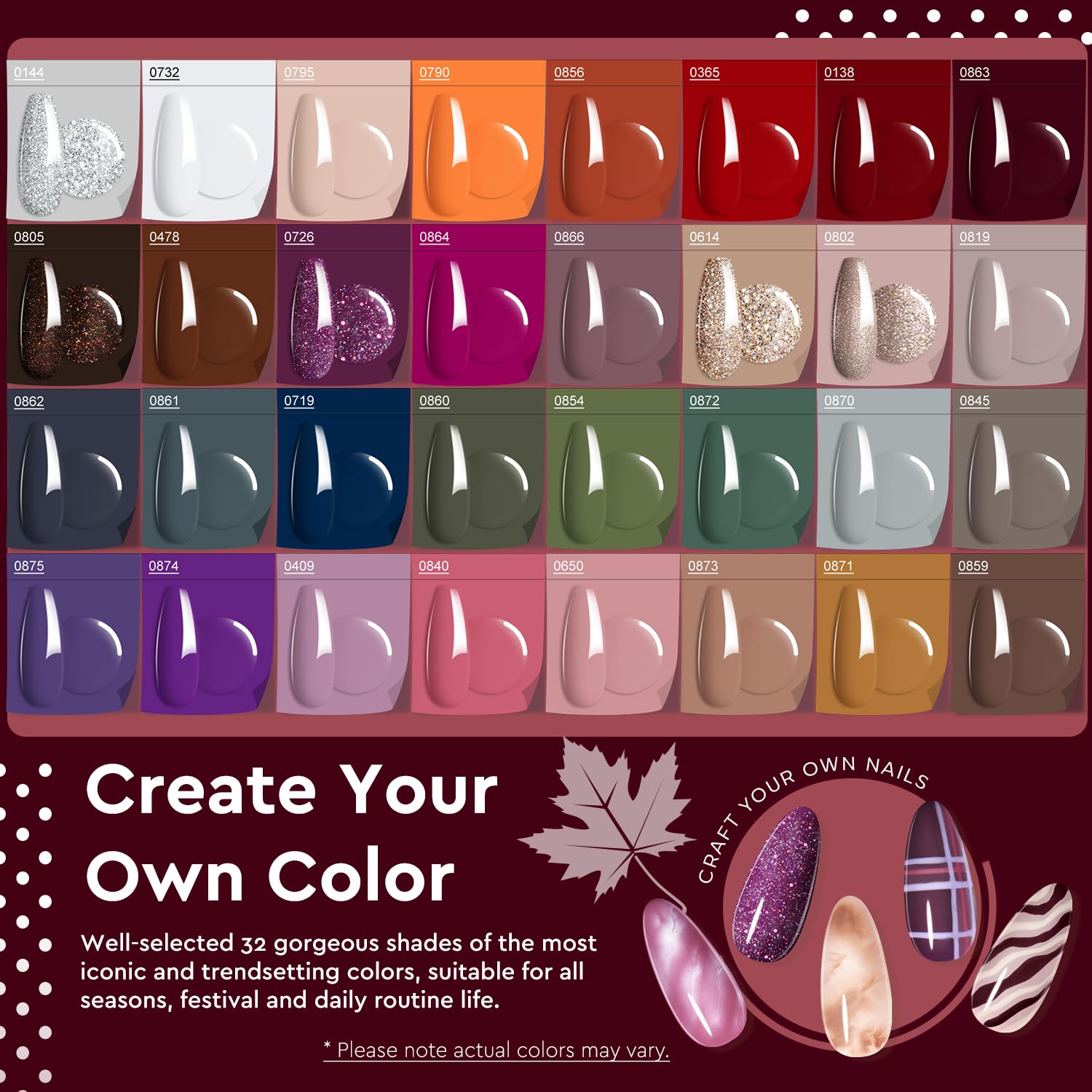 MEFA Kit de esmalte de uñas de gel de otoño con luz UV, 52 piezas, juego de esmaltes de uñas de gel de 28 colores con base y capa superior