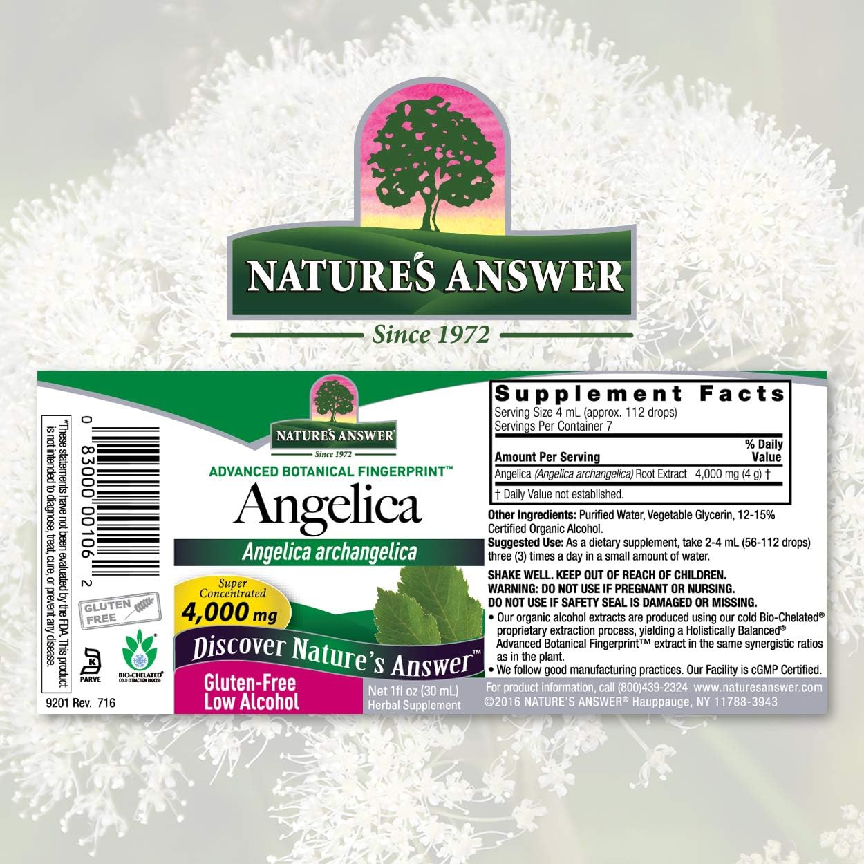 Nature’s Answer Raíz de angélica con alcohol orgánico 4000mg 1oz  Apoyo de mesopausia  Equilibrio hormonal femenino  Apoyo de fertilidad  Cuenta