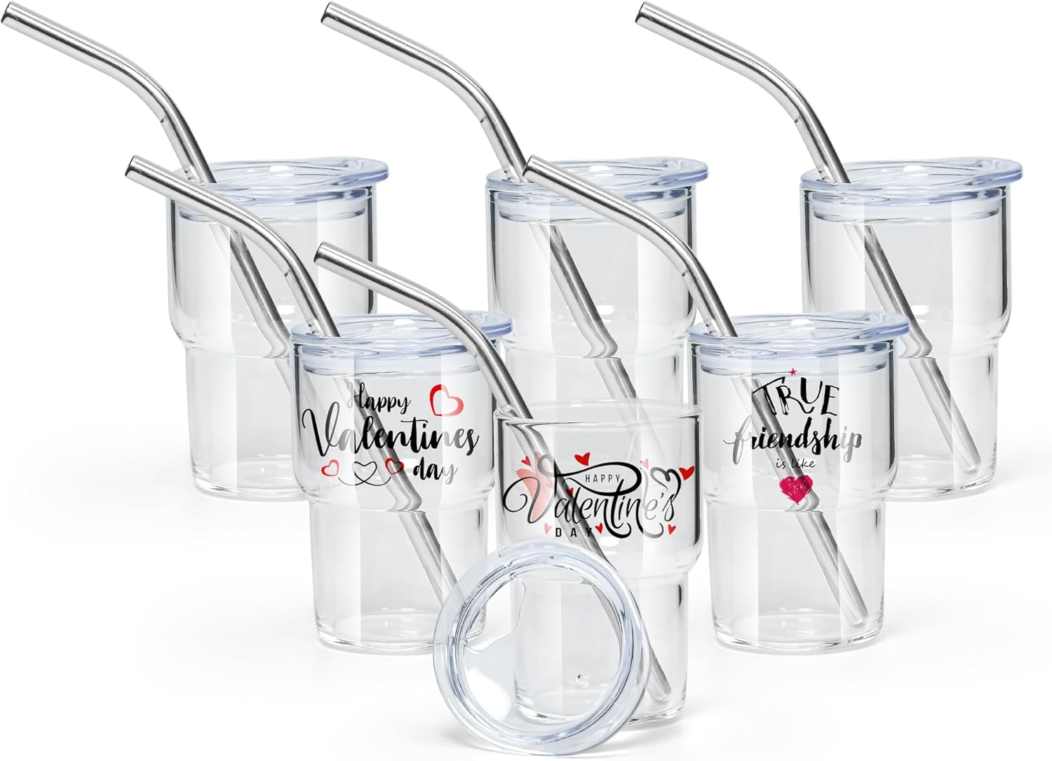 AGH Paquete de 6 vasos de 3 onzas con tapa y popote de acero inoxidable para sublimación Transpanret