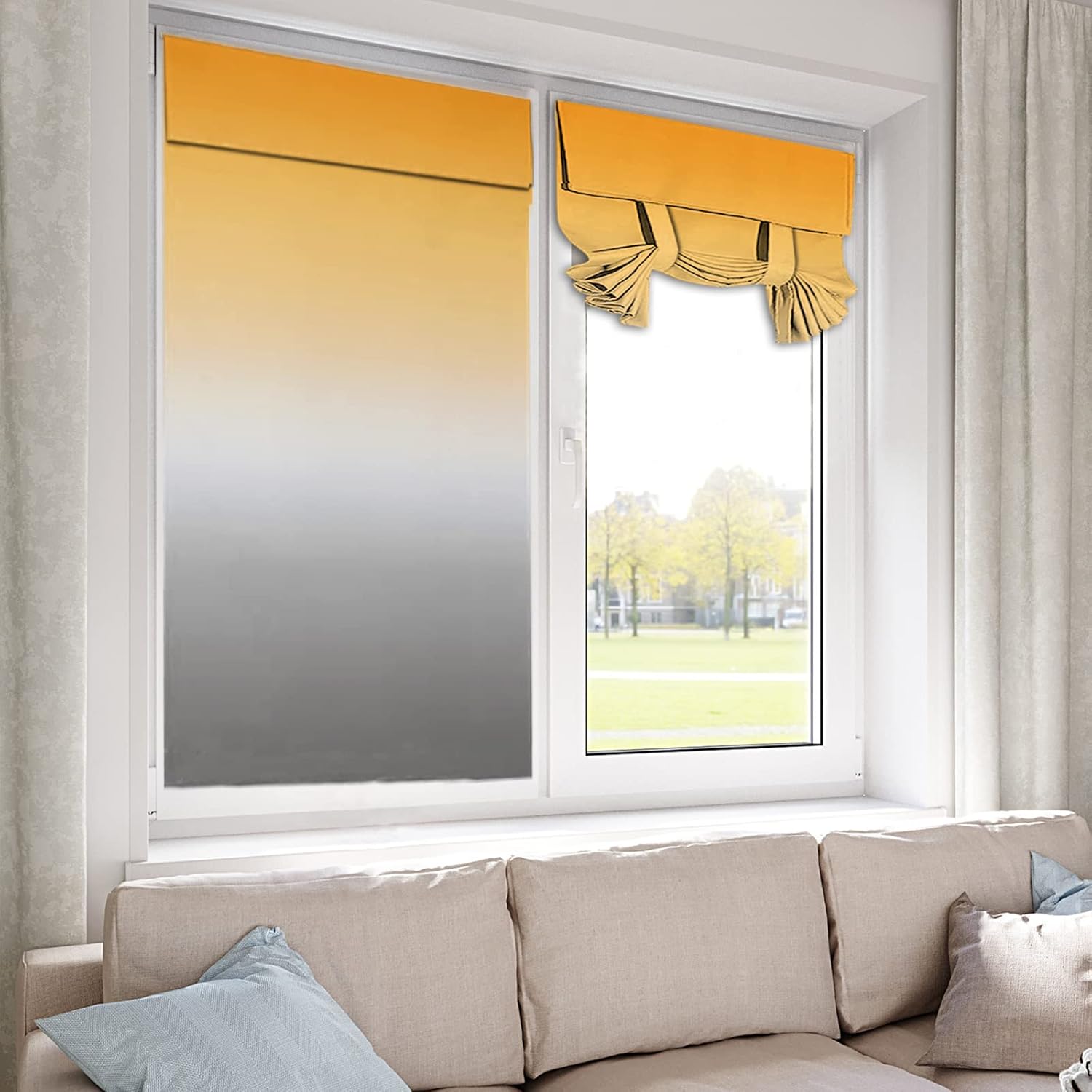 Cortinas de puerta para ventanas de puerta, cortinas de ventana de puerta color amarillo y gris degradado para puerta de vidrio francesa, privacidad