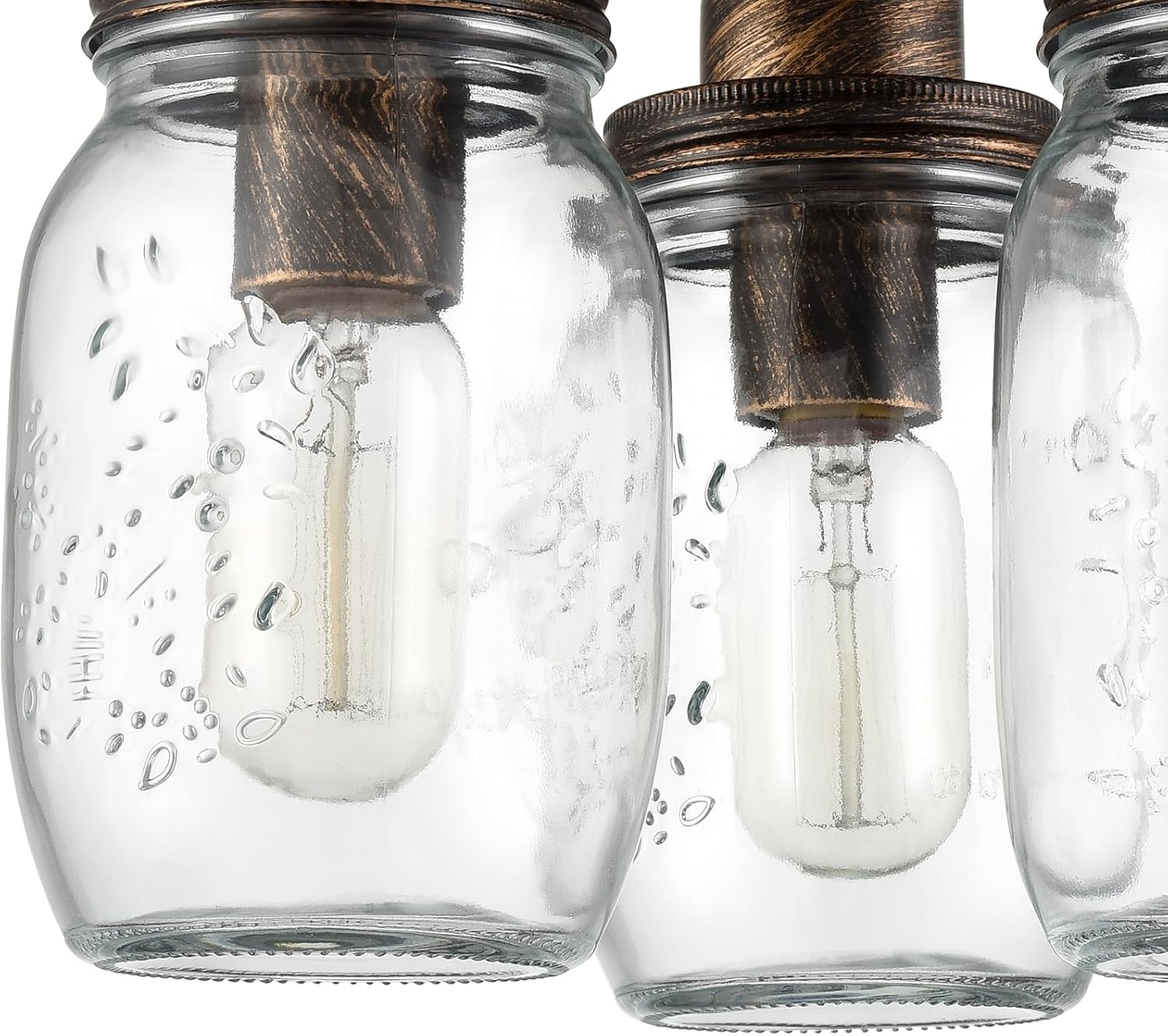 CLAXY Mason Jar – Lámpara de techo de 3 luces estilo granja de montaje empotrado para cocina, dormitorio, comedor, color negro con latón cepillado