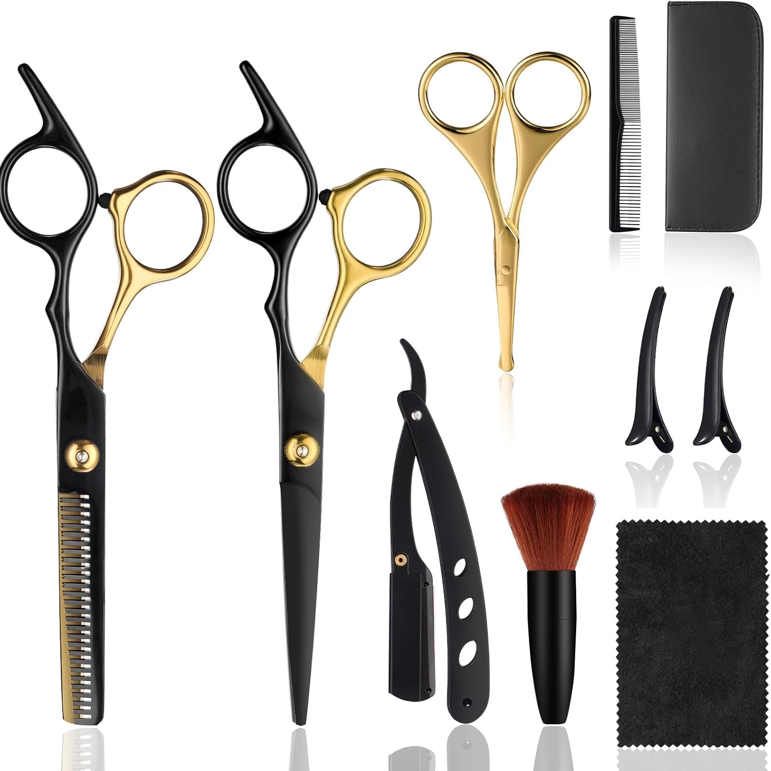 Juego de 9 tijeras afiladas para cortar el cabello, acero inoxidable de 6.7 pulgadas, juego profesional de tijeras de peluquería multifuncionales