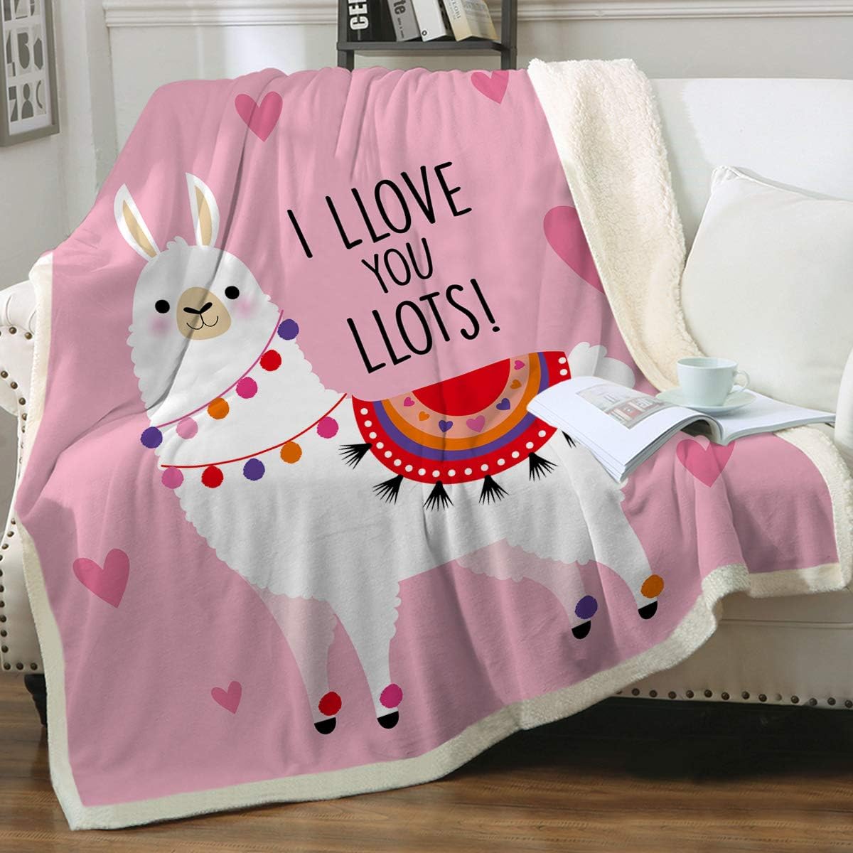 Sleepwish Manta Sherpa de llama tamaño individual para mujeres adultas, manta de forro polar, bonita manta suave para sofá, silla, cama, oficina,