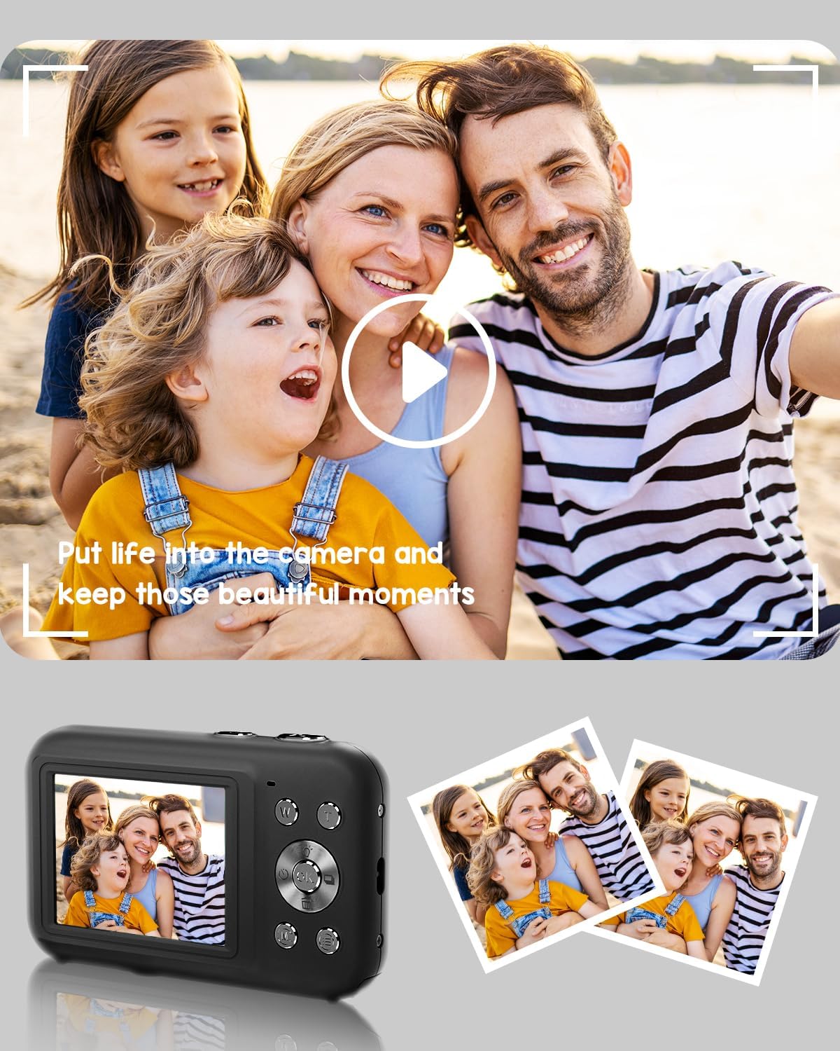 Cámara digital, FHD 1080P para niños con tarjeta SD de 32 GB, cámara de apuntar y disparar de 44 MP con zoom digital de 16X, cámara digital pequeña