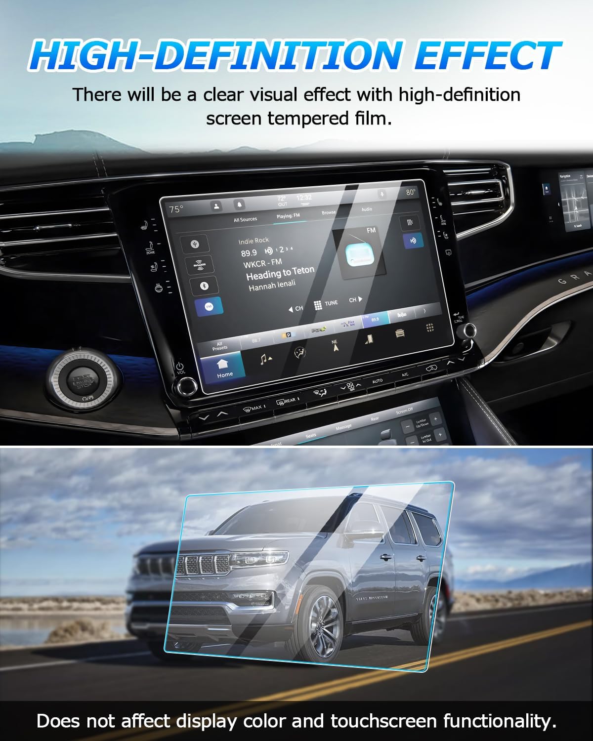 Autorder Ajuste personalizado para 2 protectores de pantalla para Jeep Grand Wagoneer 2022 2023, accesorios de vidrio templado de 12 pulgadas,