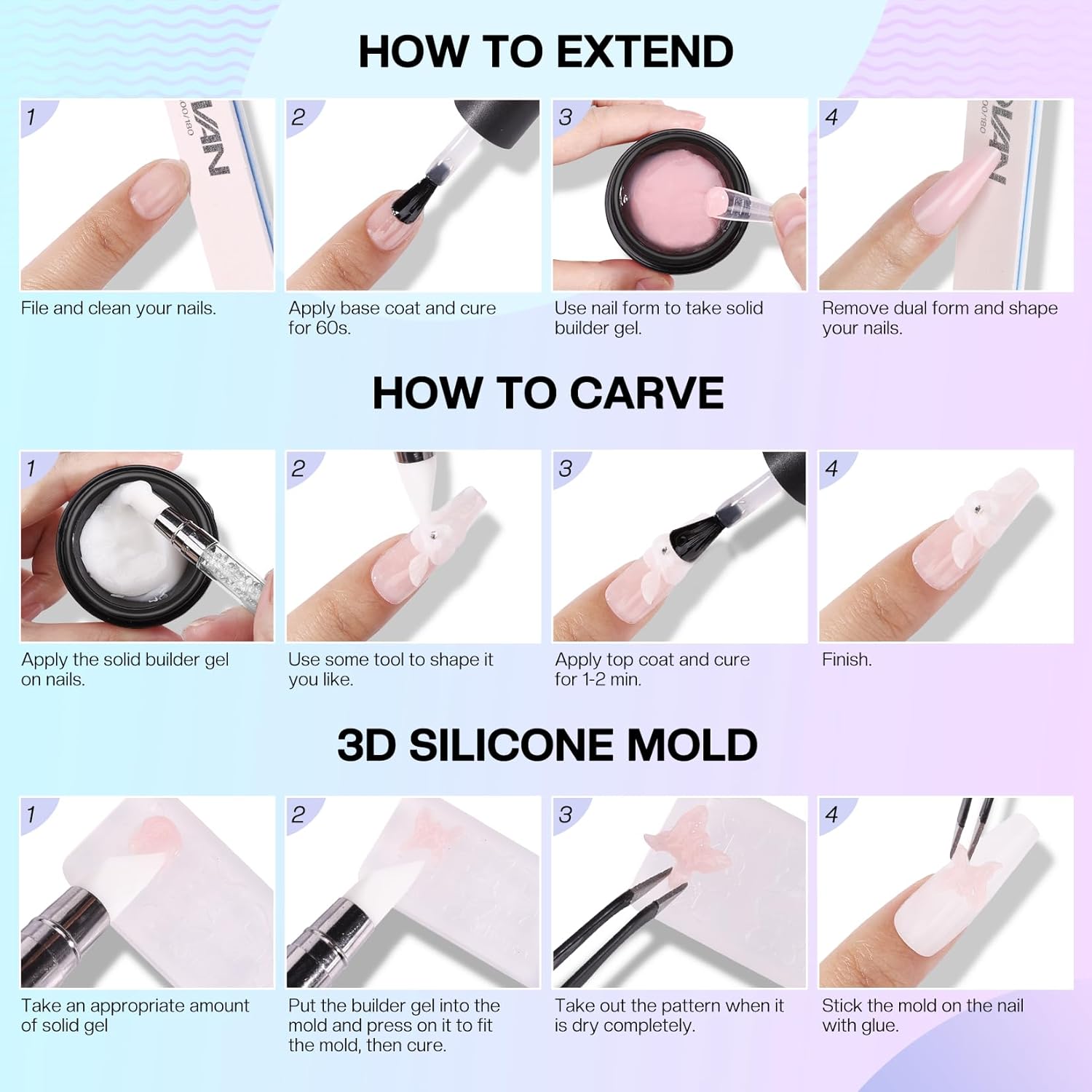 Morovan Gel constructor sólido para uñas 30ML Aurora Pink Pegamento de gel sólido para uñas no pegajoso Gel sólido para uñas Gel duro transparente