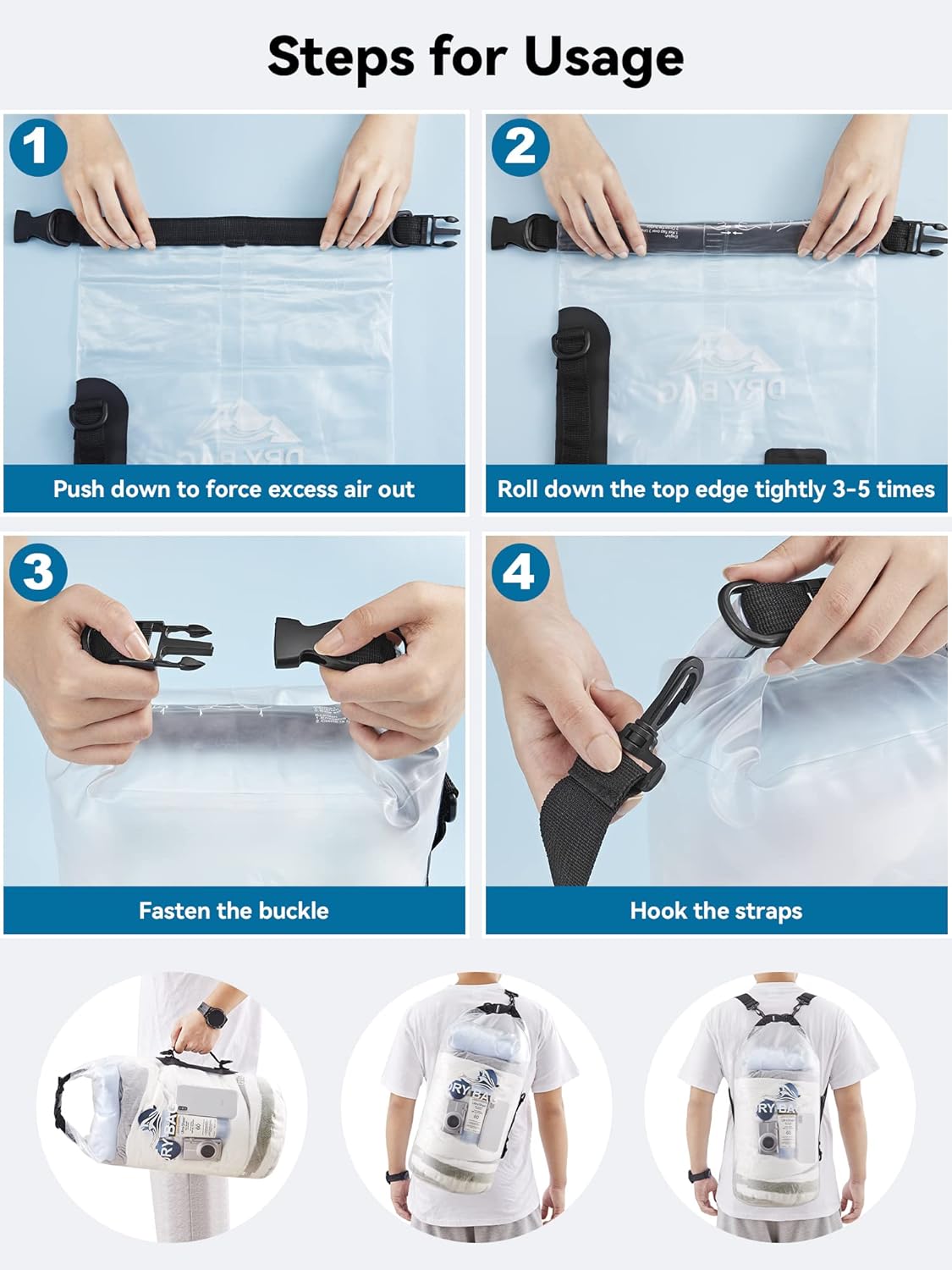 HEETA – Bolsa seca de 5L10L20L30L40L, parte superior enrollable, maleta ligera con funda para teléfono, ideal para natación, navegación, canotaje,