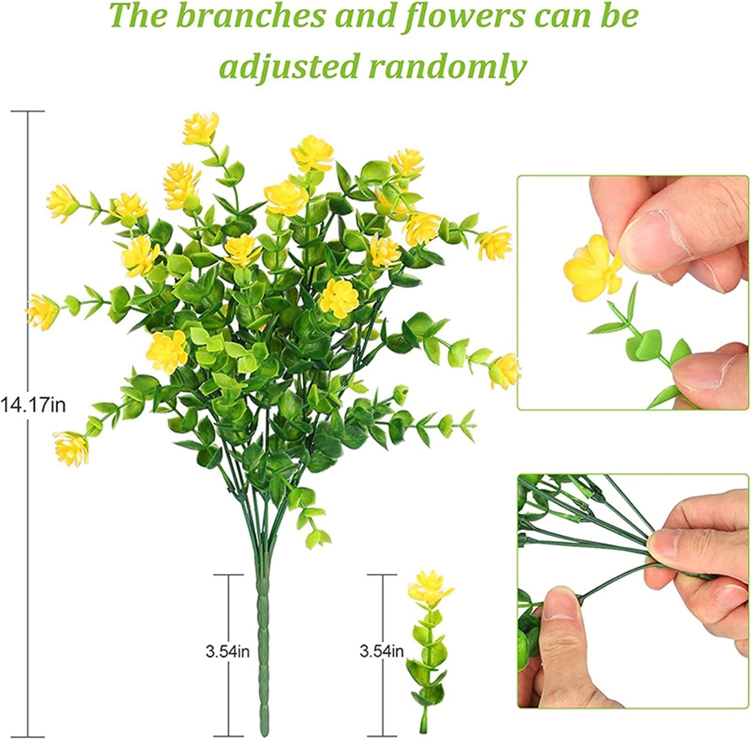 8 piezas de flores artificiales de plástico, resistentes a los rayos UV, no se decoloran, arbustos, flores al aire libre, plantas verdes, rosas