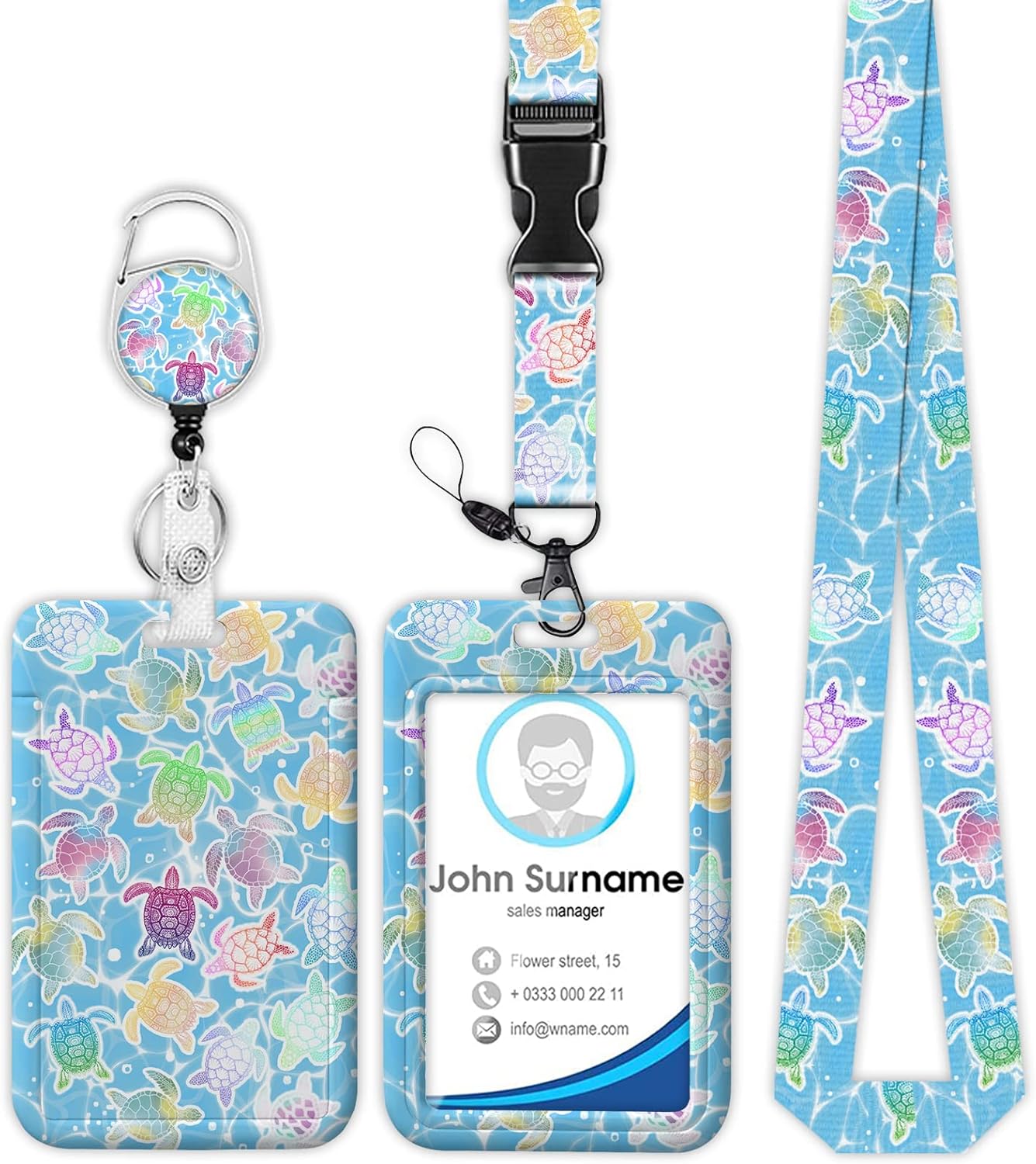 Soporte para insignia de tortuga marina con cordón, cordones para insignias de identificación para mujeres, lindo carrete de insignia retráctil,