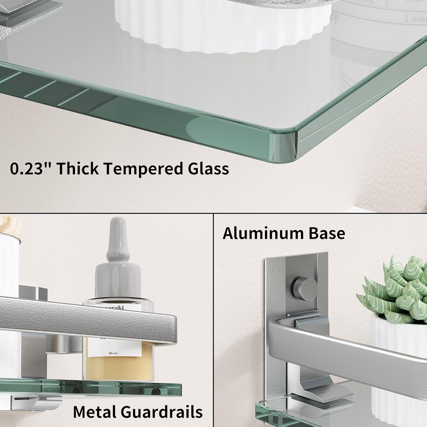 Danpoo Estante de pared de baño, estante de baño de vidrio templado (plata mate)