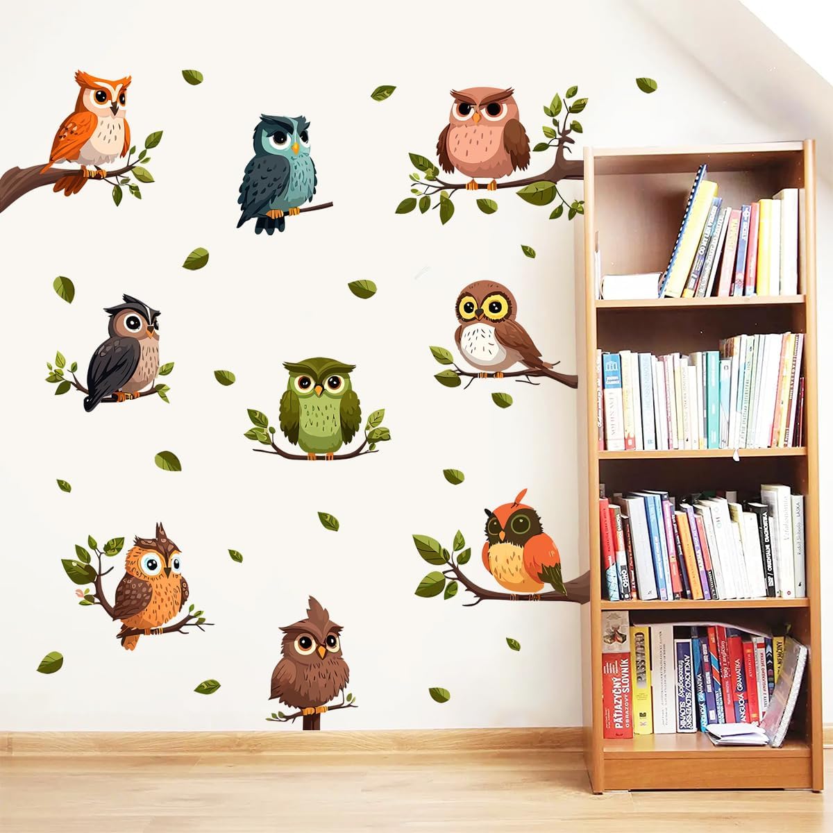 DEIKOKA Calcomanías de pared con diseño de búho, pájaros en ramas de árbol, autoadhesivas, extraíbles, para pared de niños, dormitorio, sala de