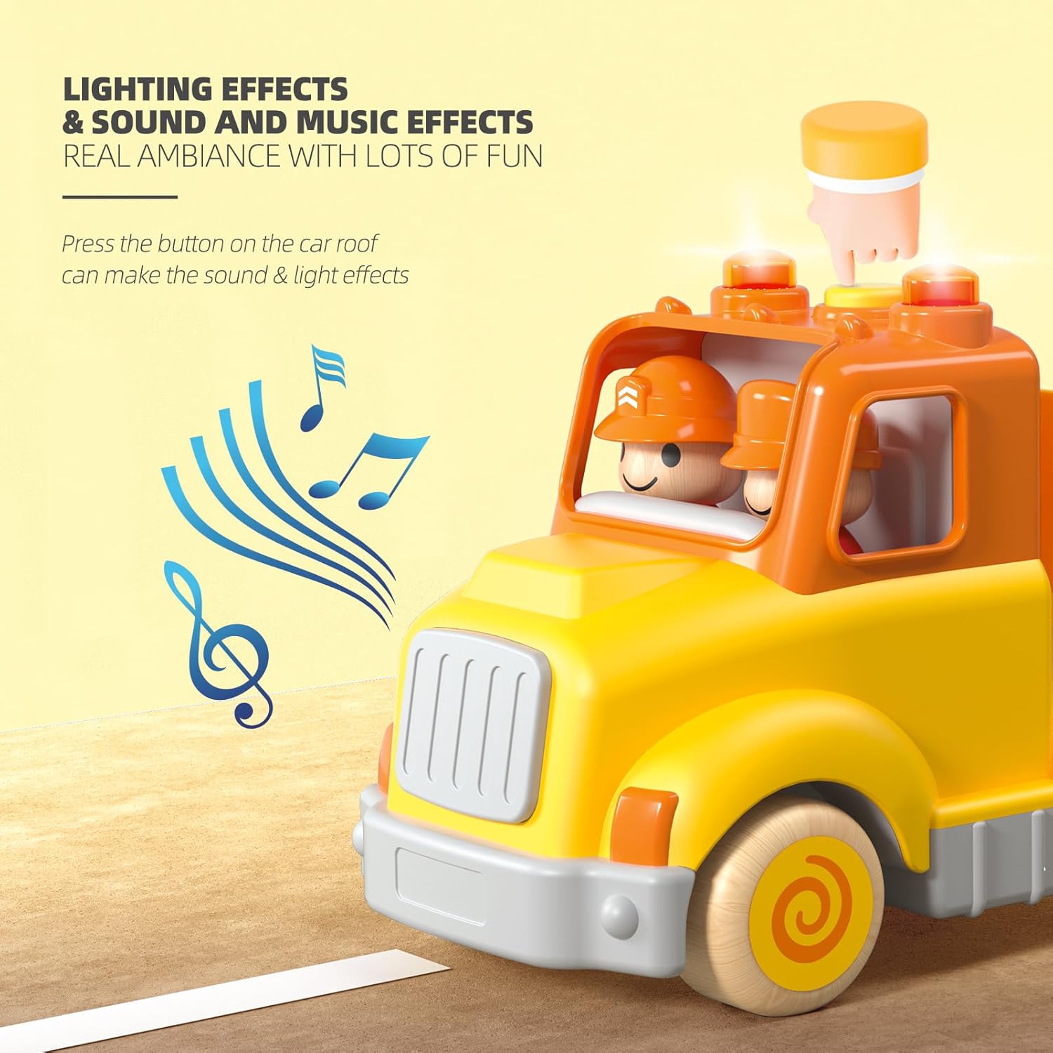 Camión transportador de coche de juguete con vehículos de madera, remolque de pista, luces y sonidos, regalo para niños de 2 a 5 años