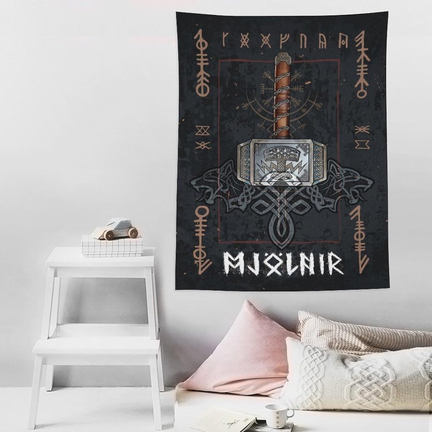 Tapiz de mitología nórdica Mjolnir, tapiz de pared, impresión artística moderna, para dormitorio familiar, tapices de 60 x 80 pulgadas