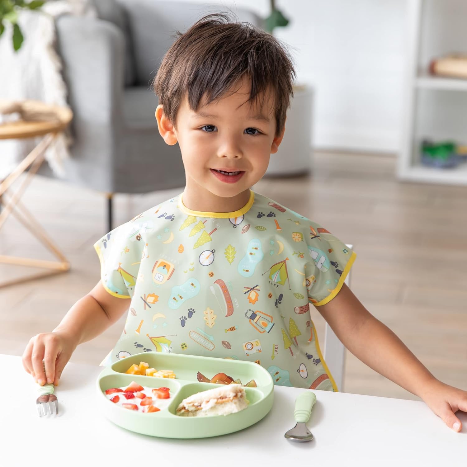 Bumkins Baberos para bebés y niños pequeños, baberos para niñas y niños, grandes para 1-3 años, babero impermeable de manga corta para niños
